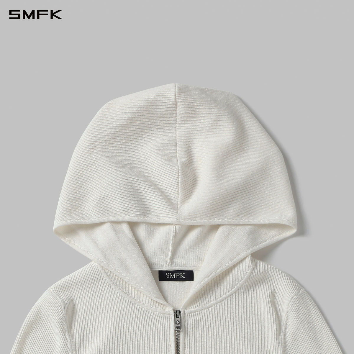 MYTH AEOLUS AURORA SLIM KNIT HOODED JACKET/LS-COTTON/COLD DYE WHITE GREY