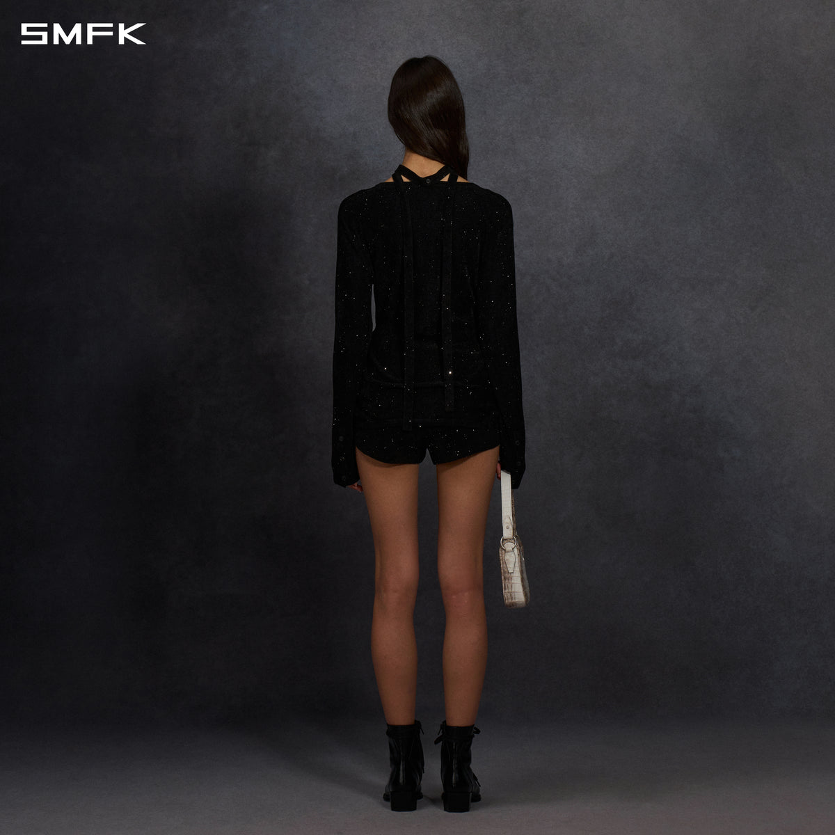 MYTH AEOLUS EVENING ROBE CREW NECK KNIT TOP/STARRY VELVET GALAXY BLACK