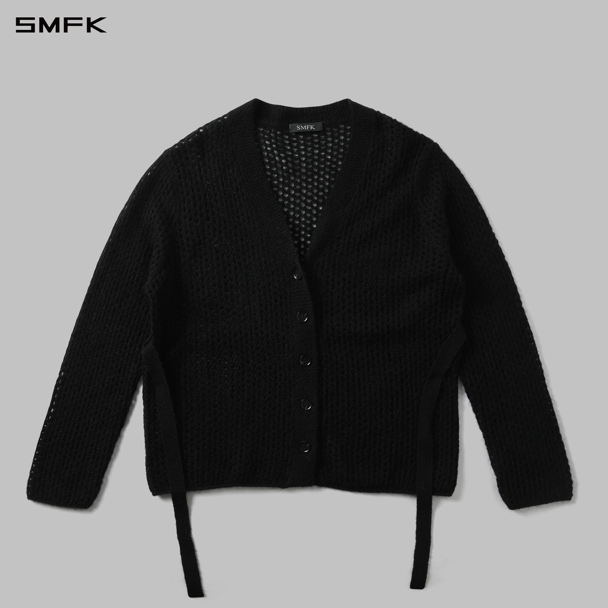 MUSE LOOSE MESH KNIT BATHROBE CARDIGAN/ALPACA FIBER+WOOL+NYLON /U WILD BLACK