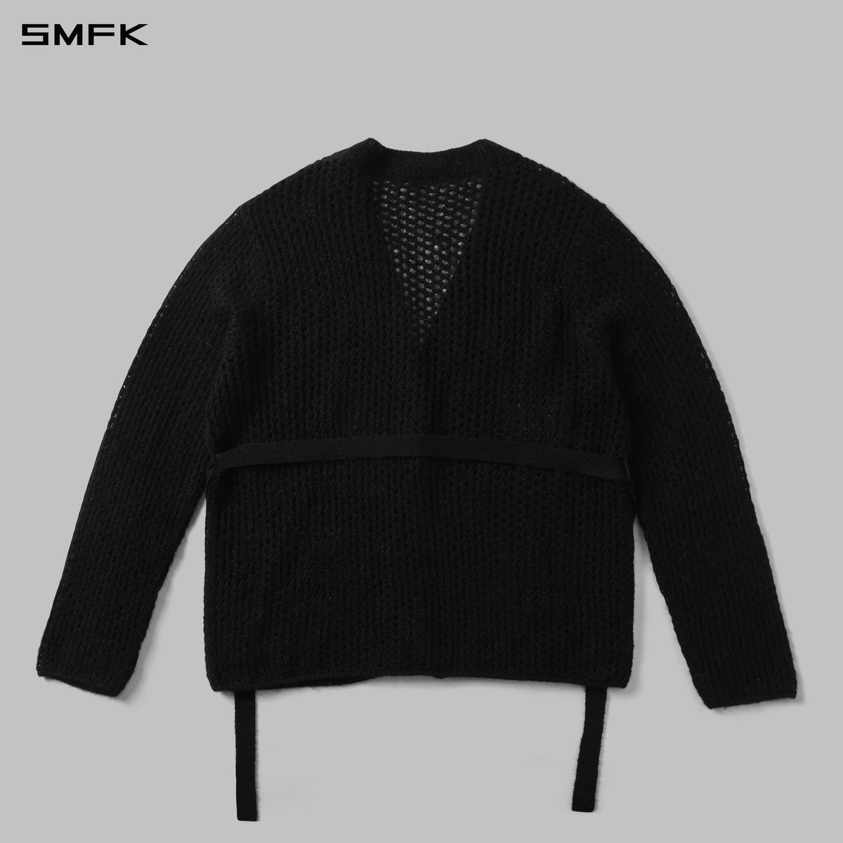 MUSE LOOSE MESH KNIT BATHROBE CARDIGAN/ALPACA FIBER+WOOL+NYLON /U WILD BLACK