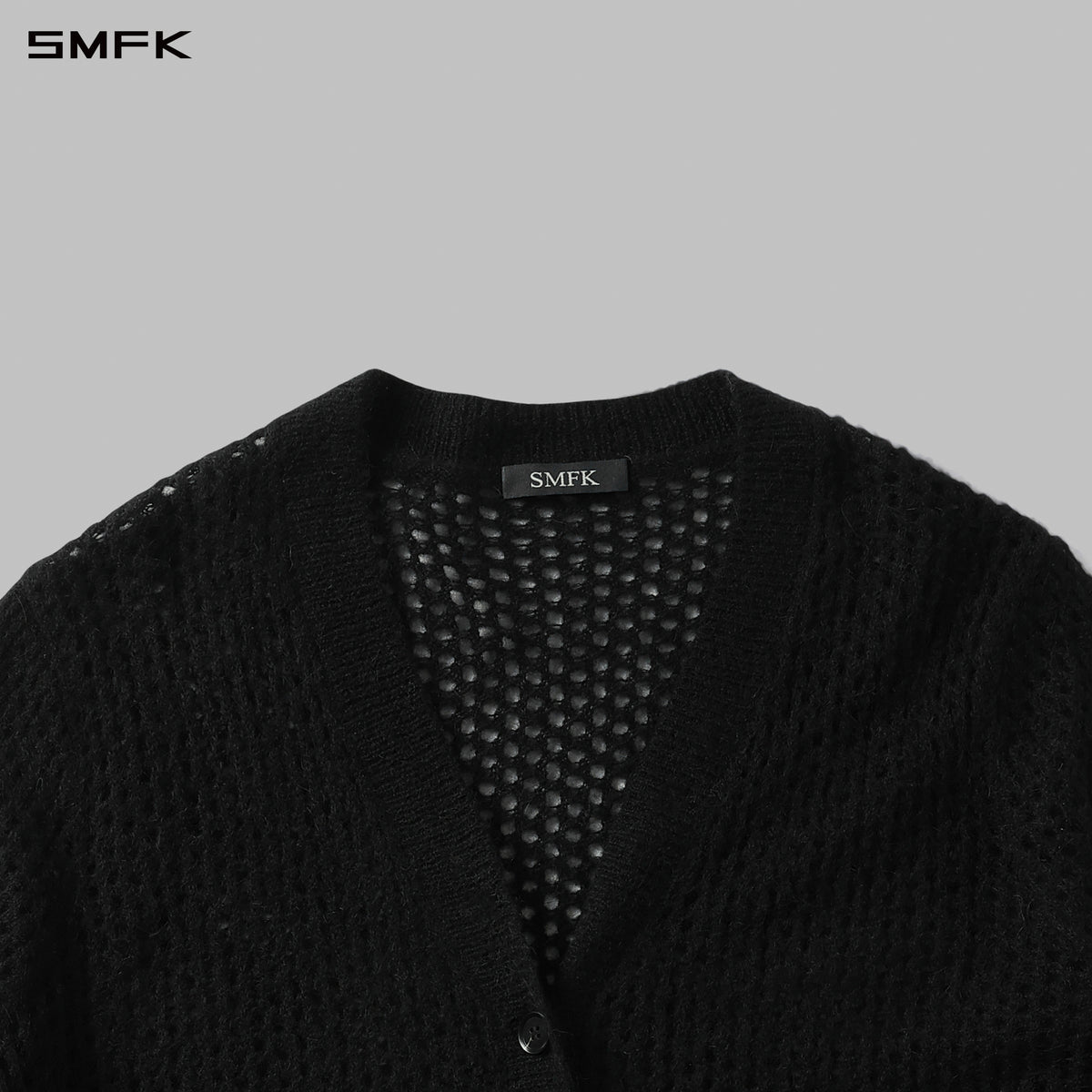 MUSE LOOSE MESH KNIT BATHROBE CARDIGAN/ALPACA FIBER+WOOL+NYLON /U WILD BLACK