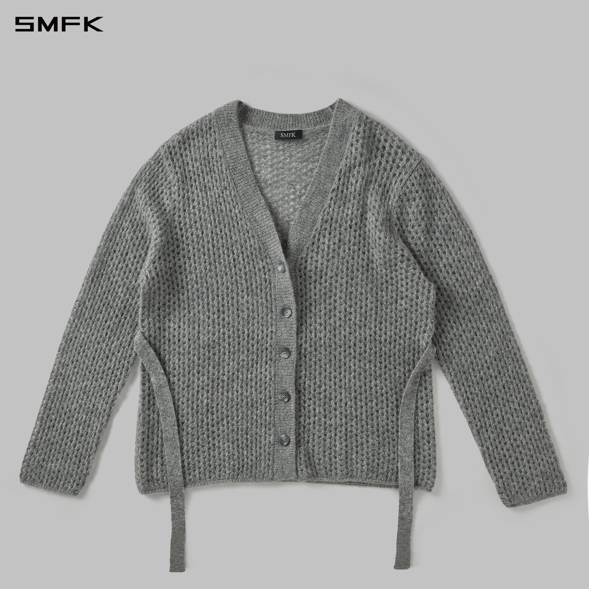 MUSE LOOSE MESH KNIT BATHROBE CARDIGAN/ALPACA FIBER+WOOL+NYLON+/U GLACIER GREY