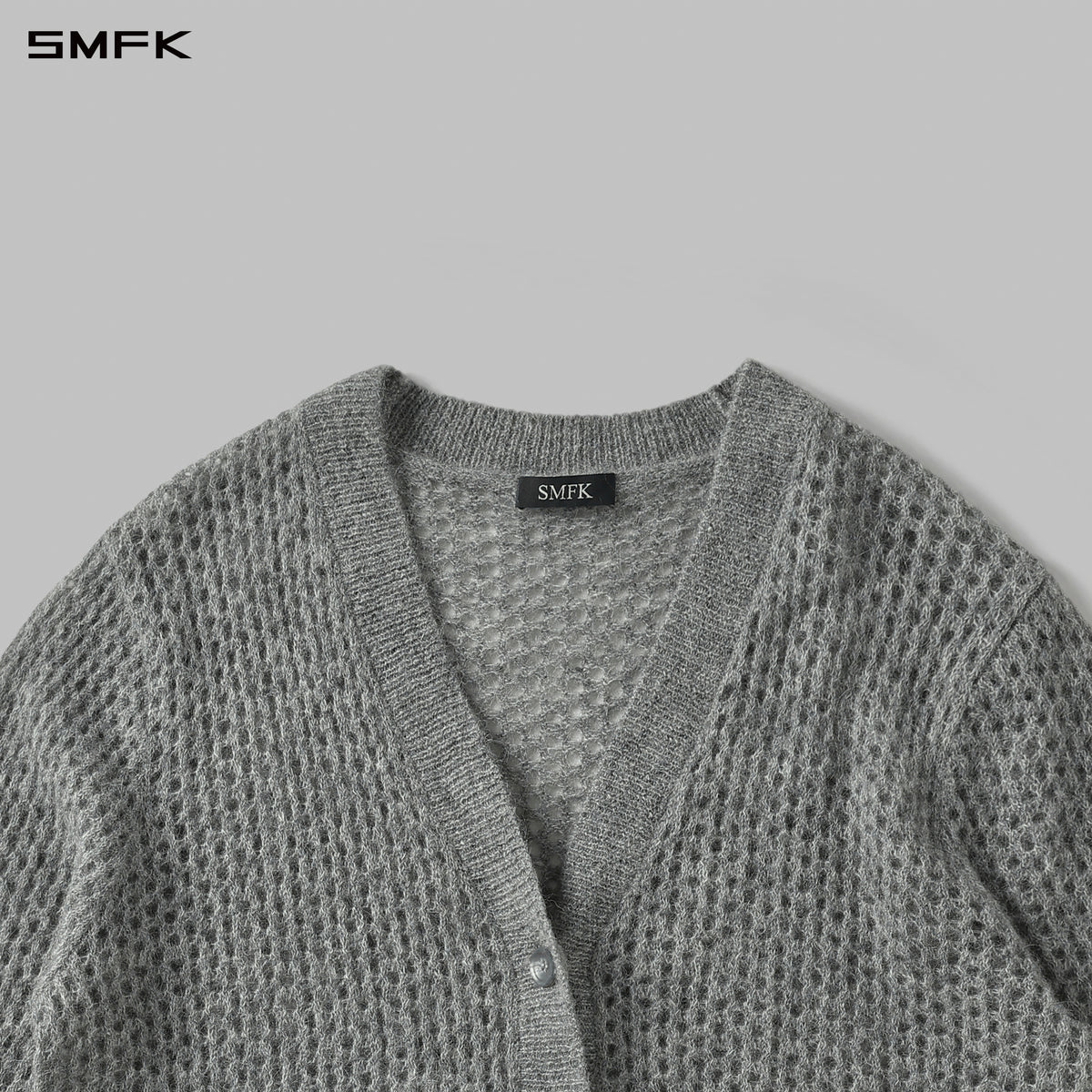 MUSE LOOSE MESH KNIT BATHROBE CARDIGAN/ALPACA FIBER+WOOL+NYLON+/U GLACIER GREY