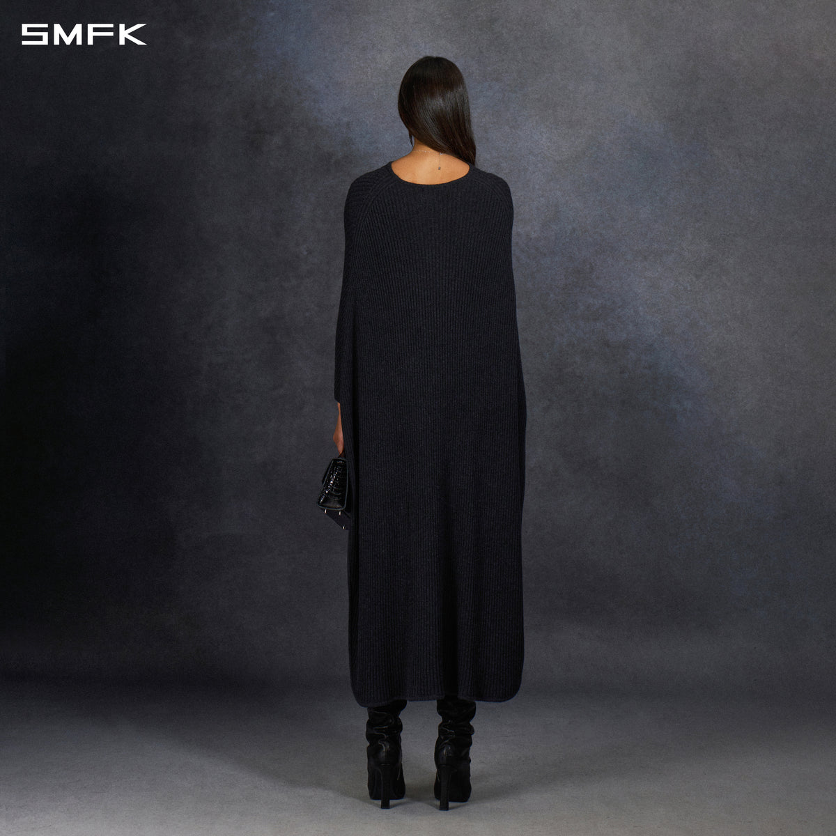 MOROCCAN KNIT WRAP/COTTON+WOOL/U CHARCOAL BLACK