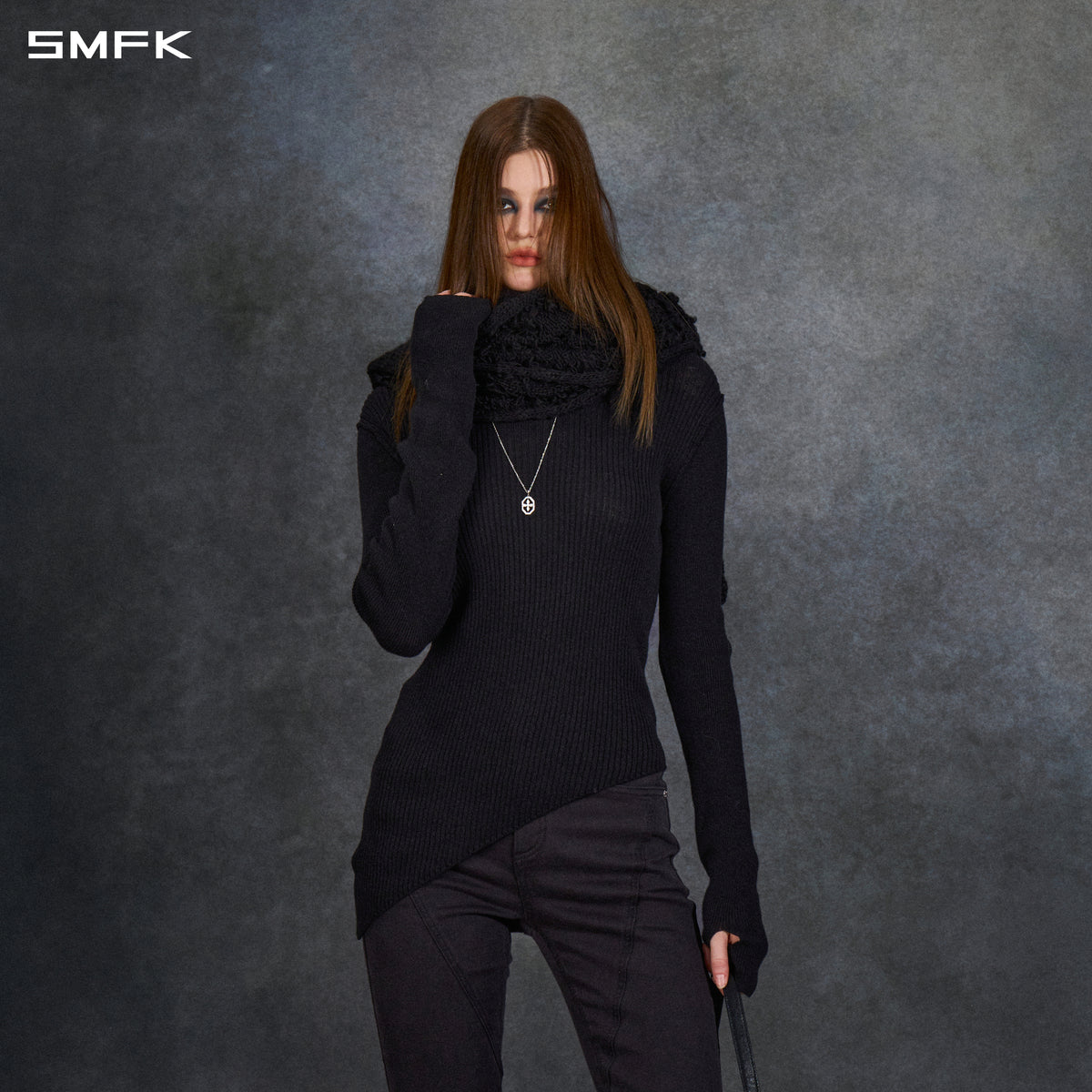 PLAID LONG SCARF WILD BLACK