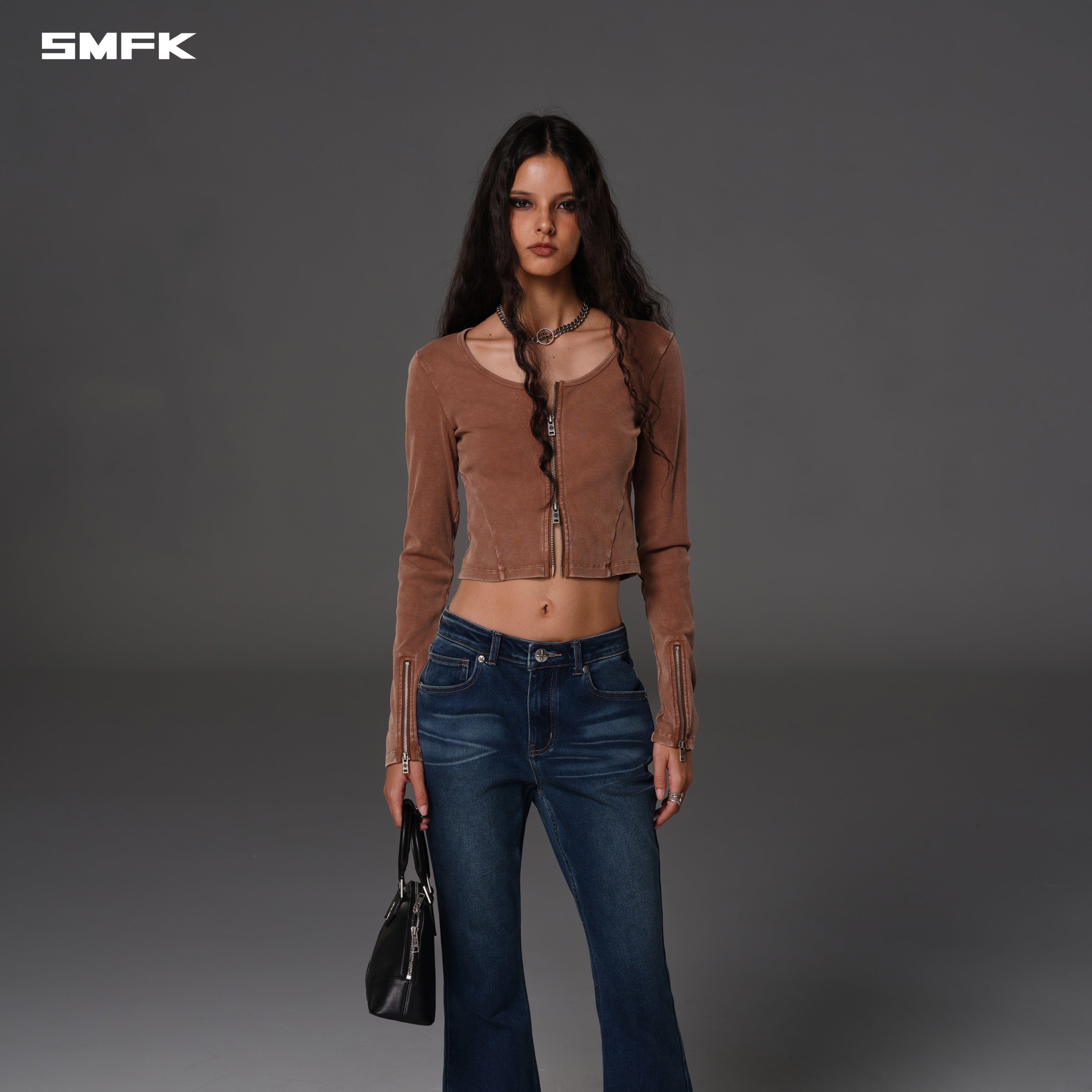 VINTAGE NOMADIC SLIM ZIP PULLOVER/LONG-STAPLE COTTON VANISH BROWN