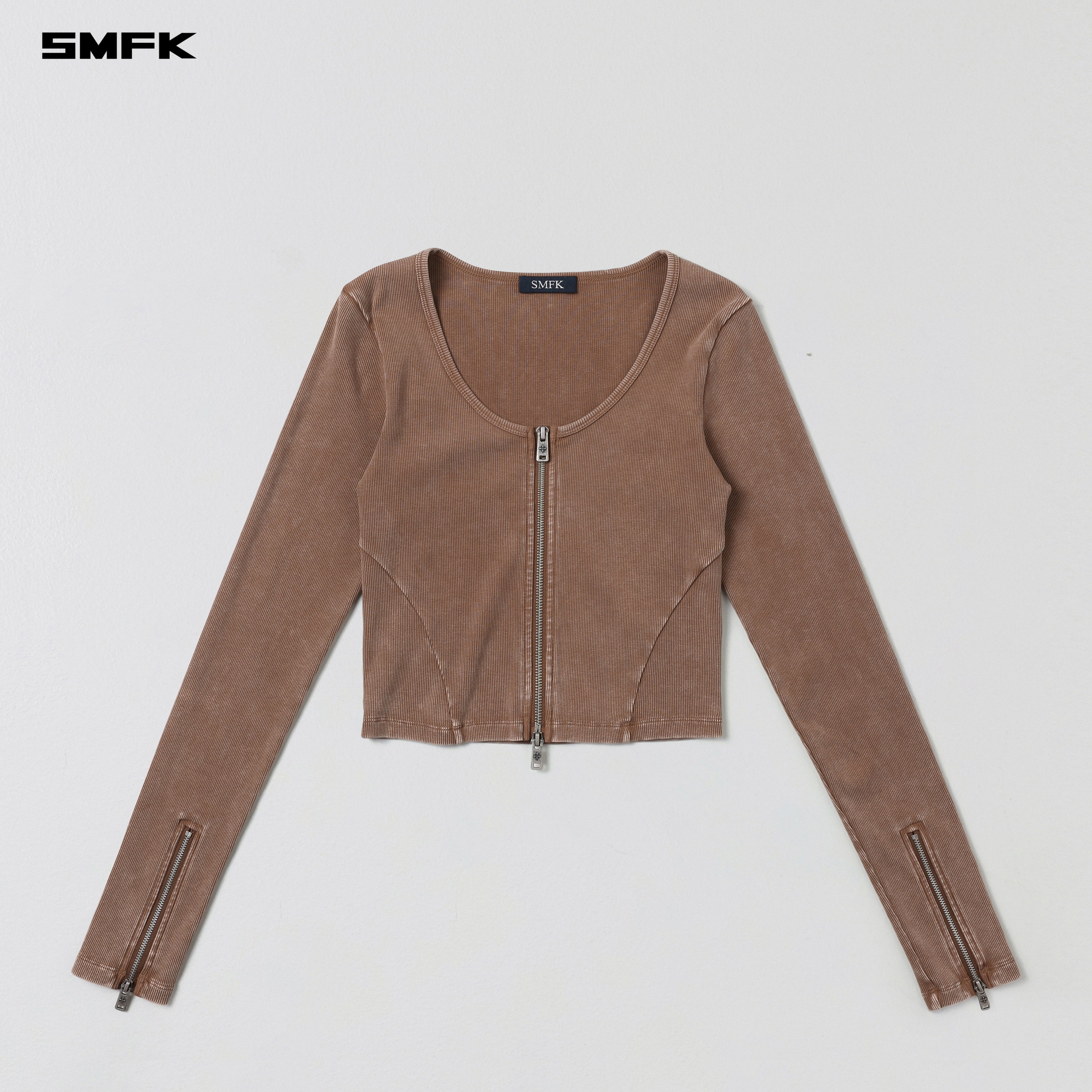 VINTAGE NOMADIC SLIM ZIP PULLOVER/LONG-STAPLE COTTON VANISH BROWN