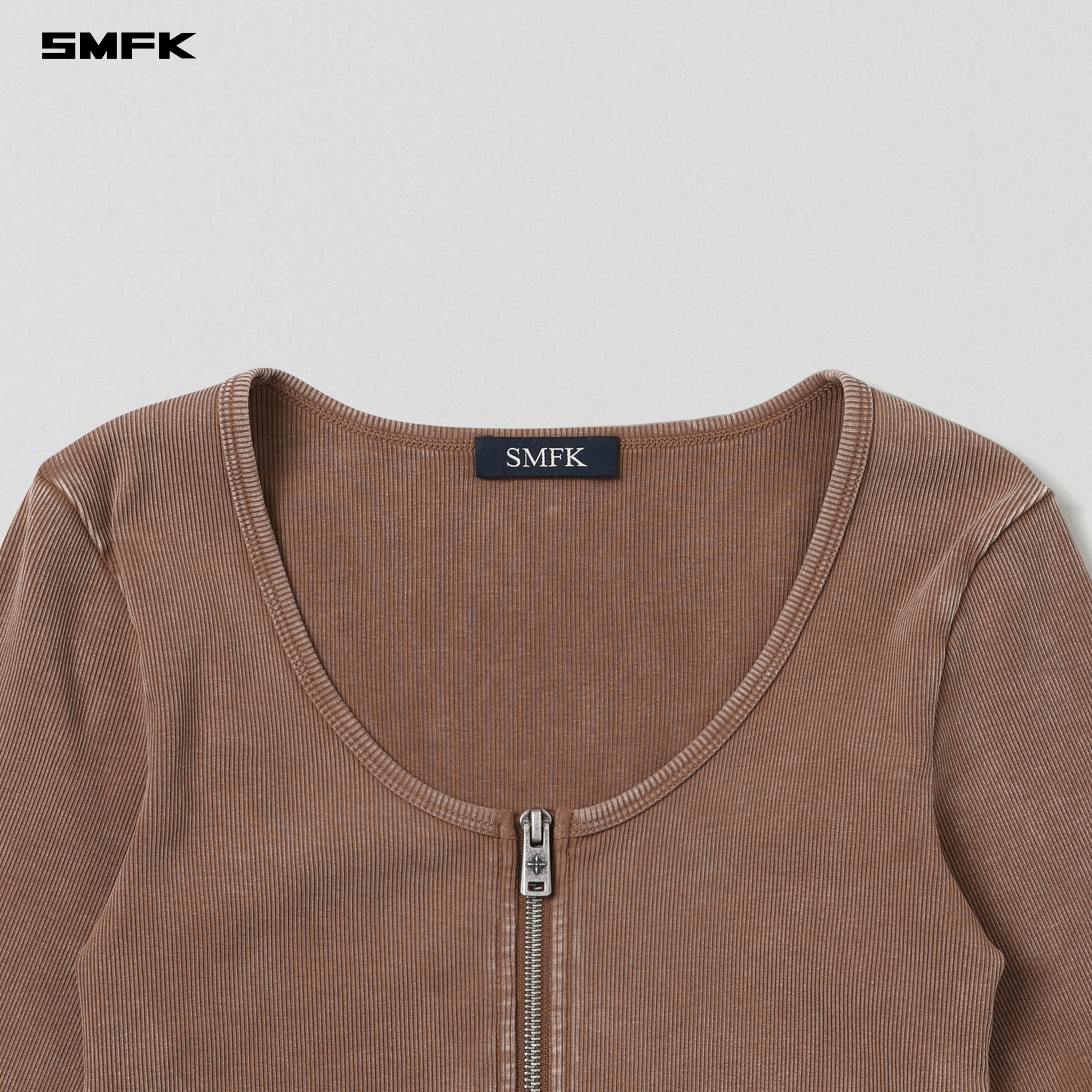 VINTAGE NOMADIC SLIM ZIP PULLOVER/LONG-STAPLE COTTON VANISH BROWN