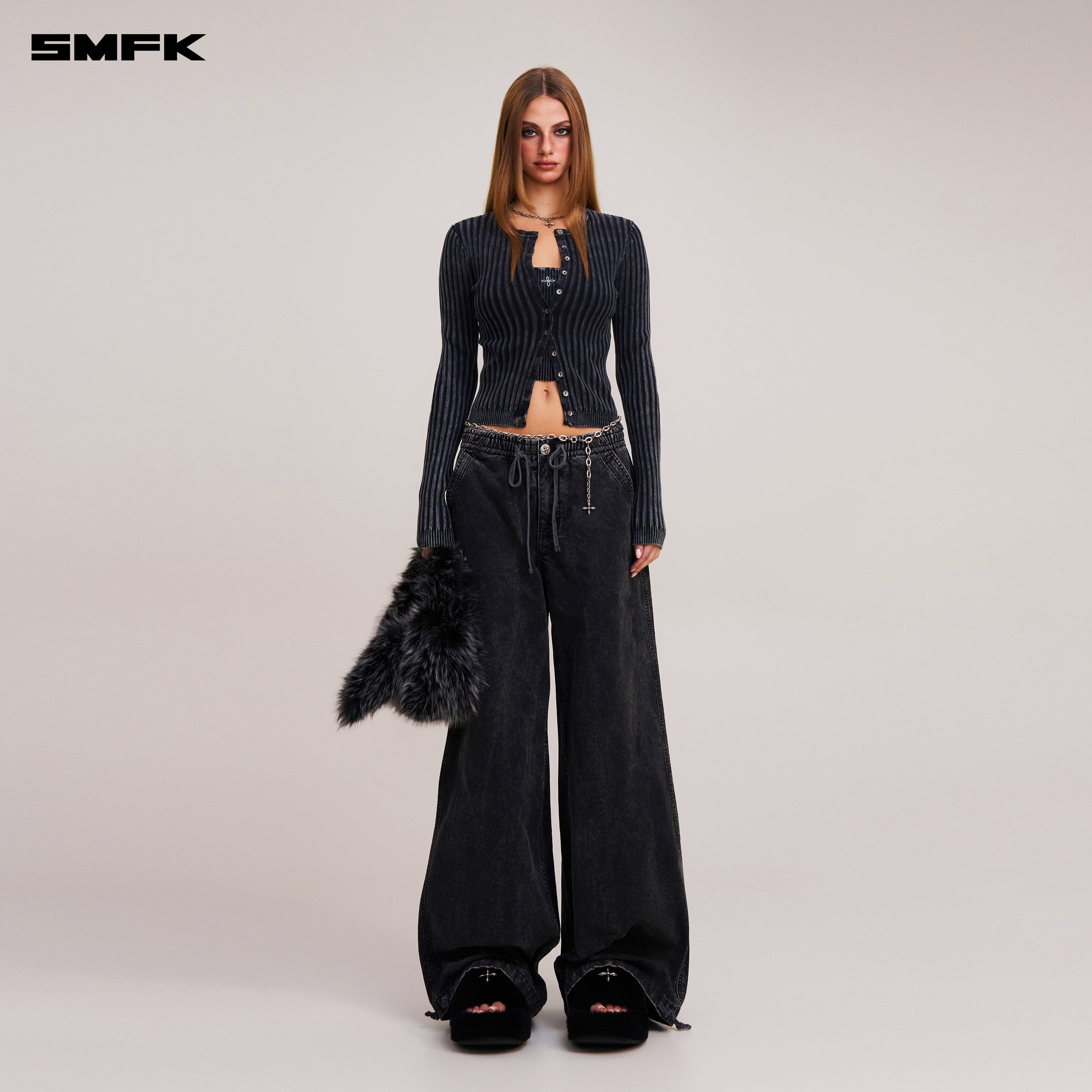 VINTAGE-SAVAGE KNIT CARDIGAN/STONE WASH VANISH BLACK