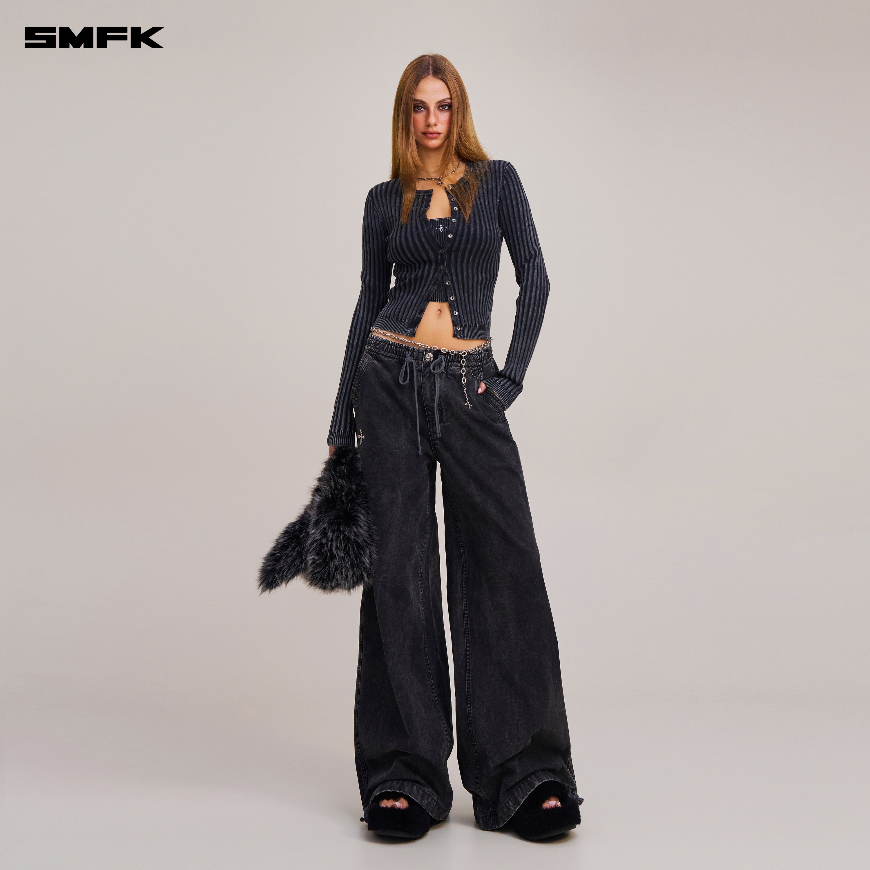 VINTAGE-SAVAGE KNIT CARDIGAN/STONE WASH VANISH BLACK