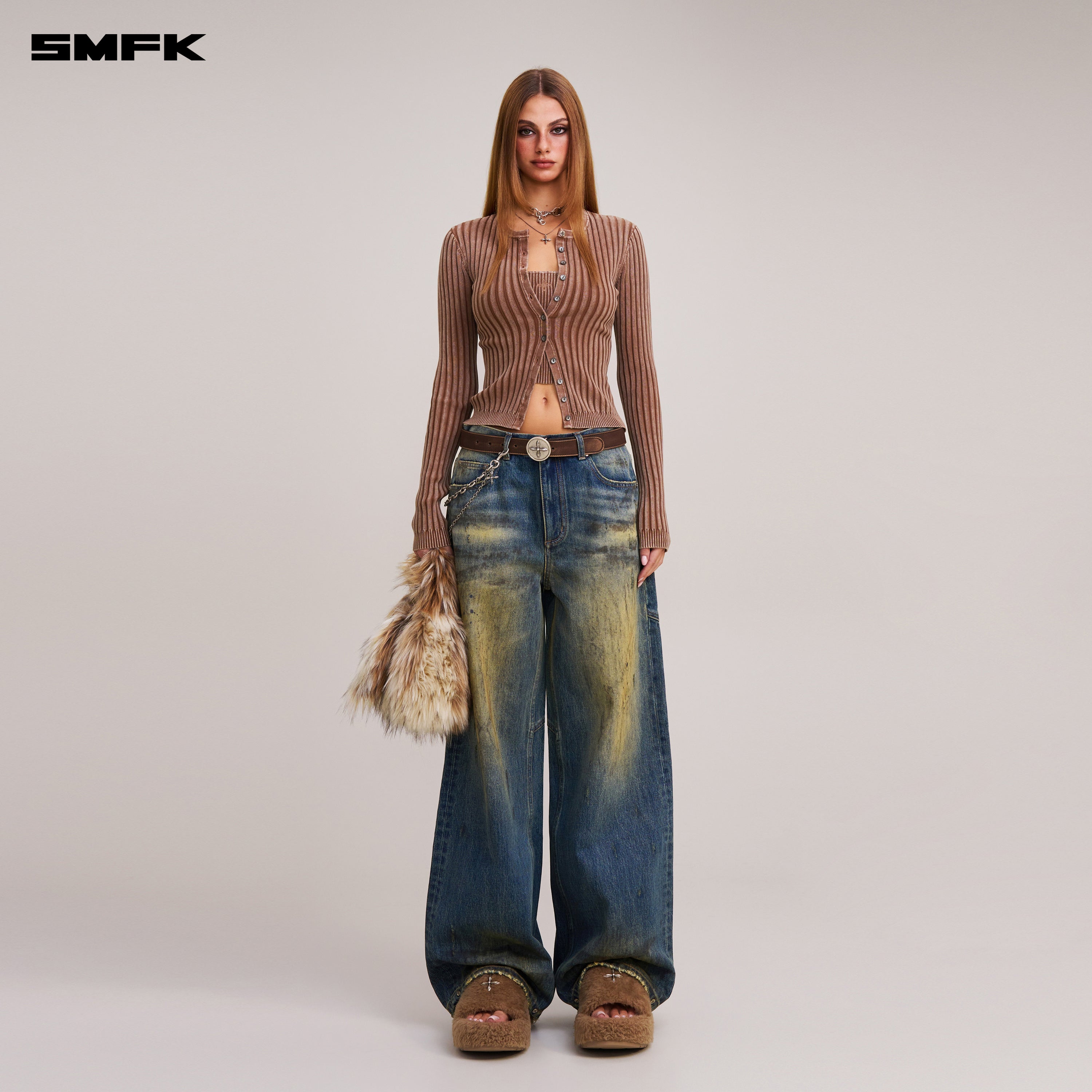 VINTAGE-SAVAGE KNIT CARDIGAN/STONE WASH VANISH BROWN