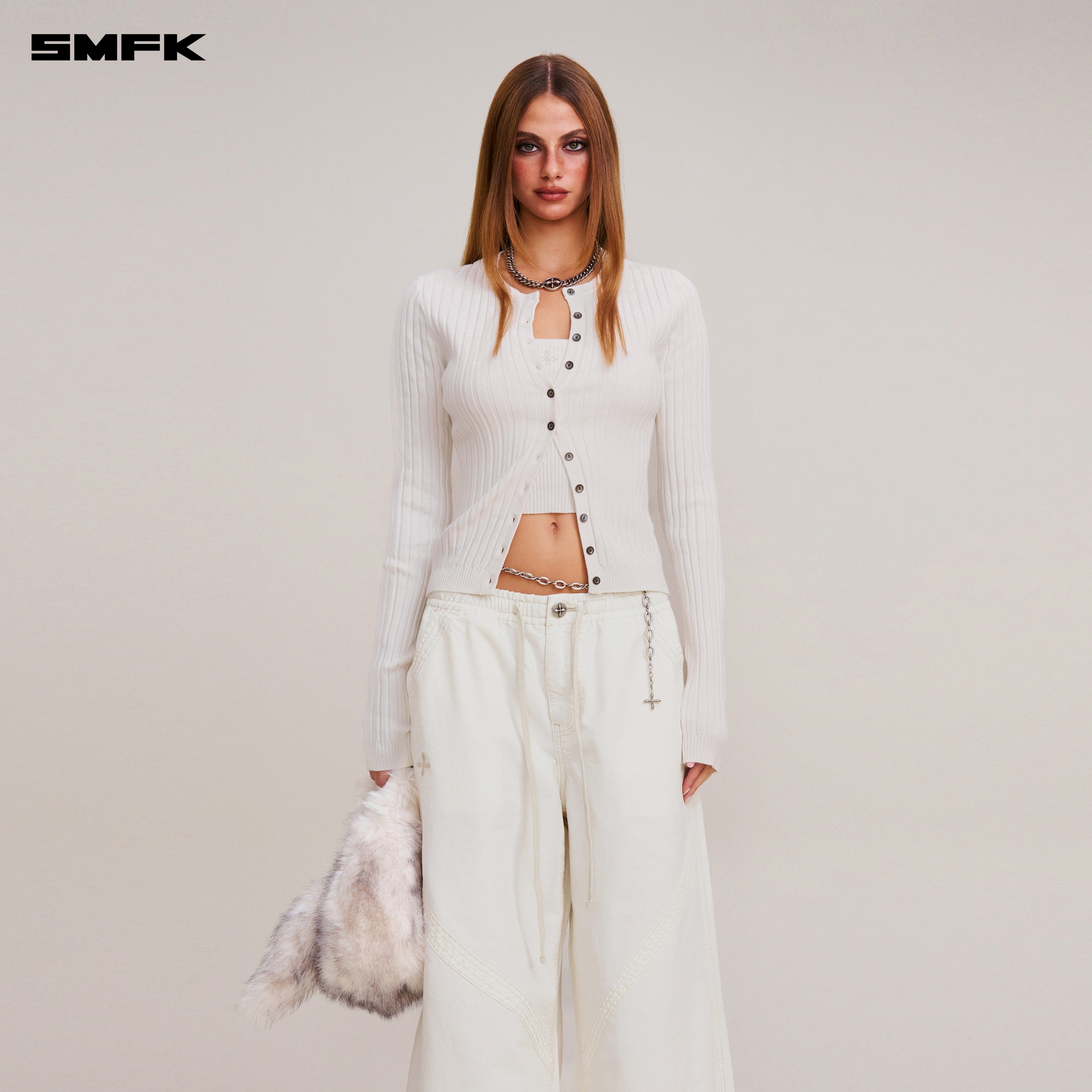 VINTAGE-SAVAGE KNIT CARDIGAN/STONE WASH SNOW MOUNTAIN WHITE