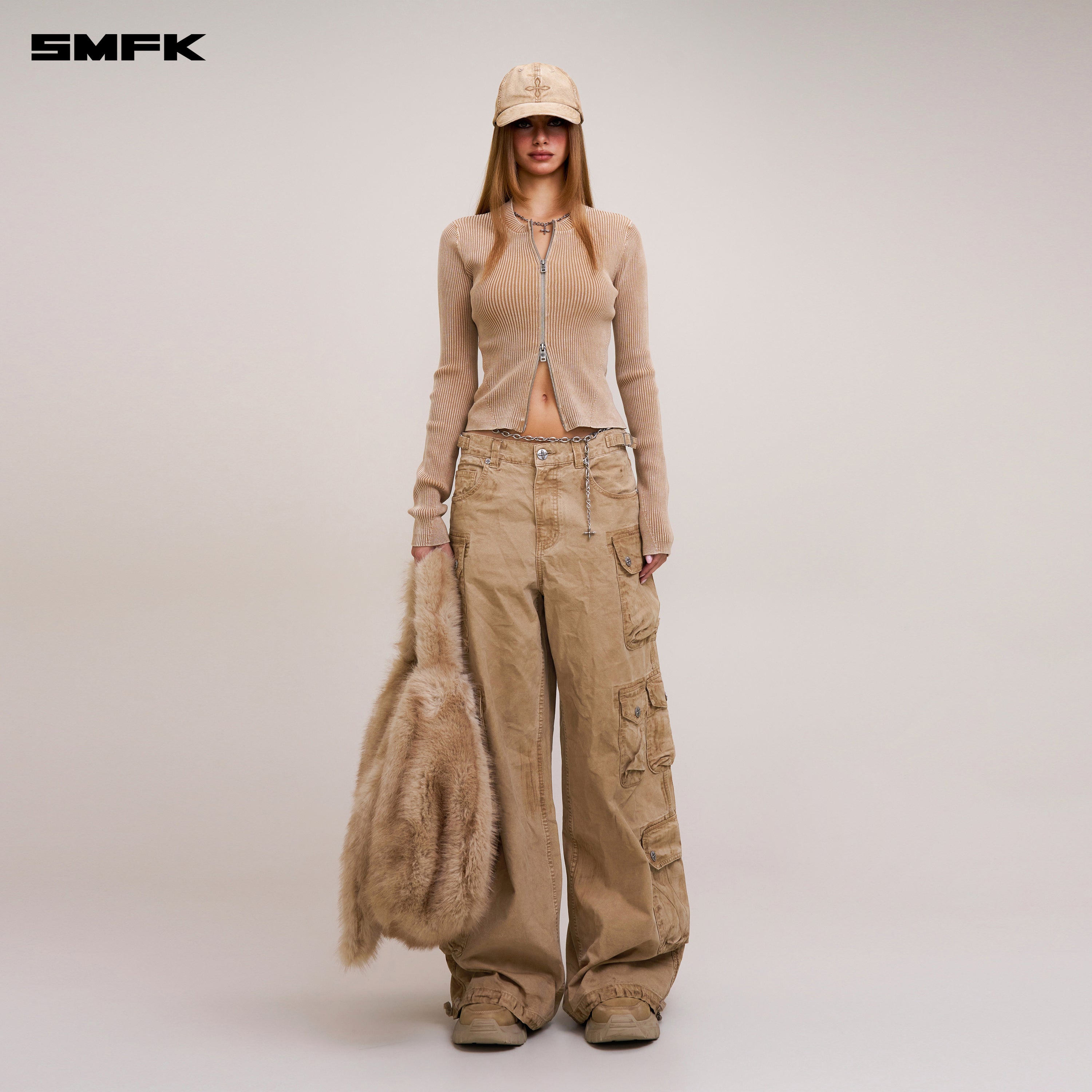 VINTAGE-SAVAGE ZIP KNIT CARDIGAN/STONE WASH VANISH SAND