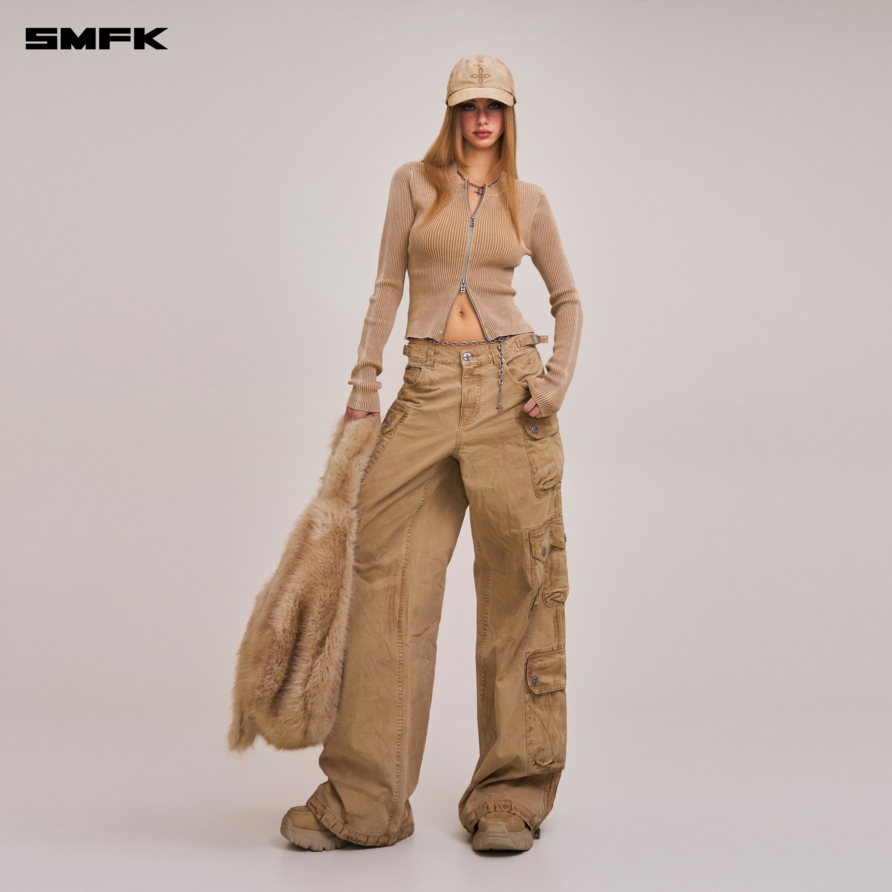 VINTAGE-SAVAGE ZIP KNIT CARDIGAN/STONE WASH VANISH SAND