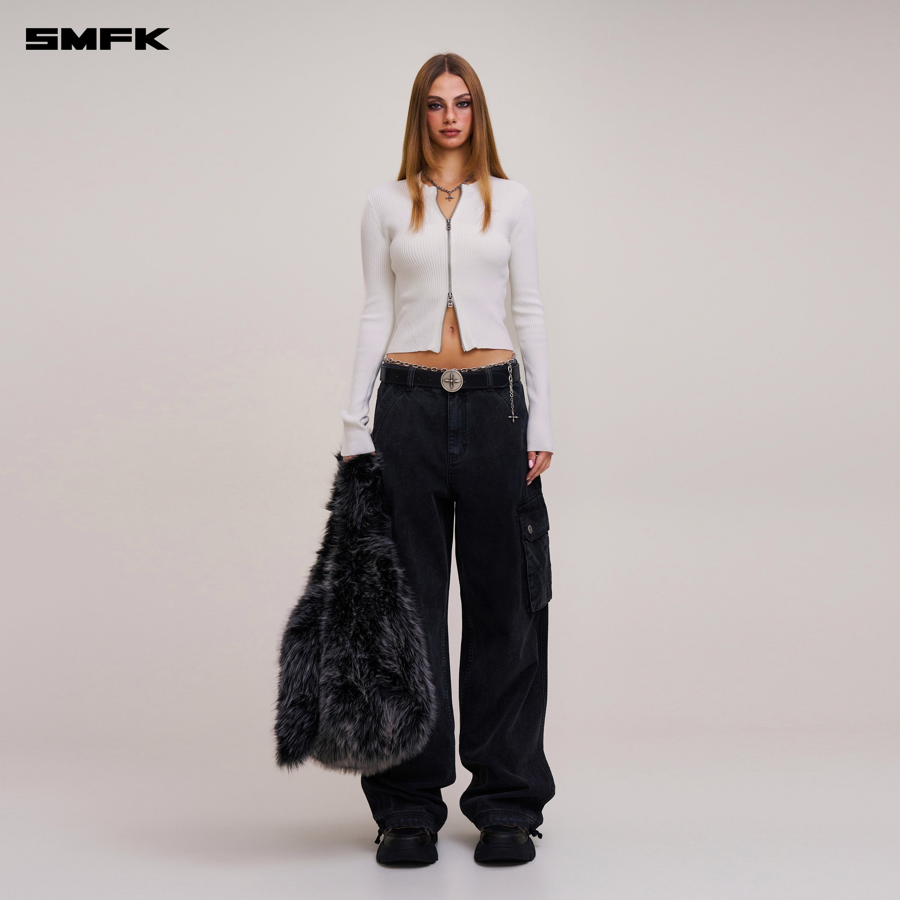 VINTAGE-SAVAGE ZIP KNIT CARDIGAN/STONE WASH VANISH WHITE