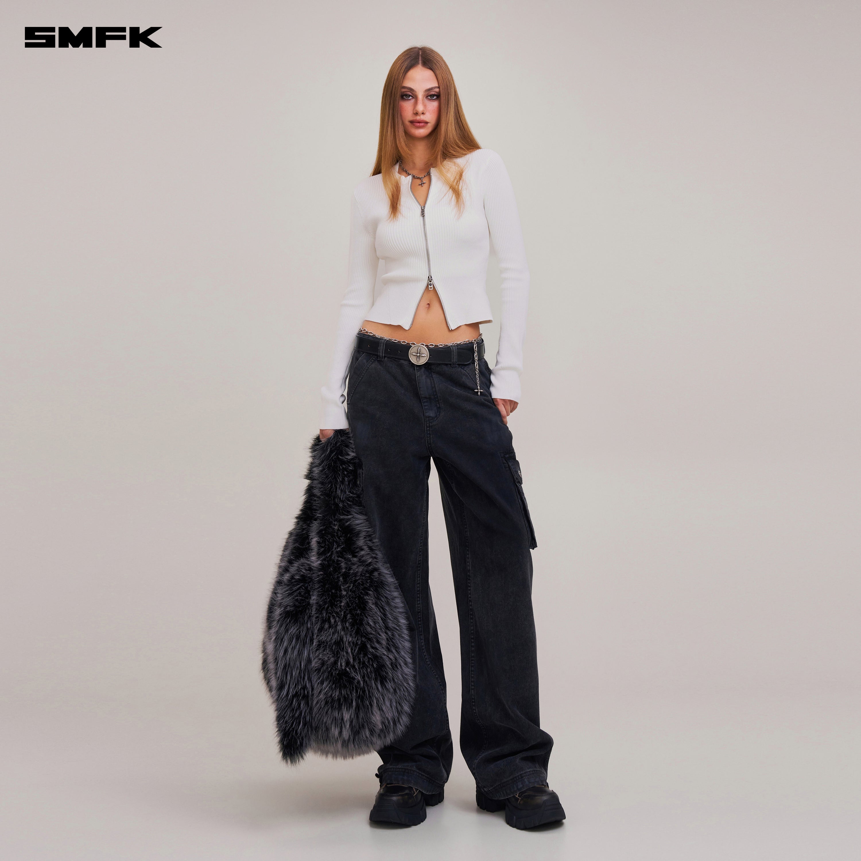 VINTAGE-SAVAGE ZIP KNIT CARDIGAN/STONE WASH VANISH WHITE