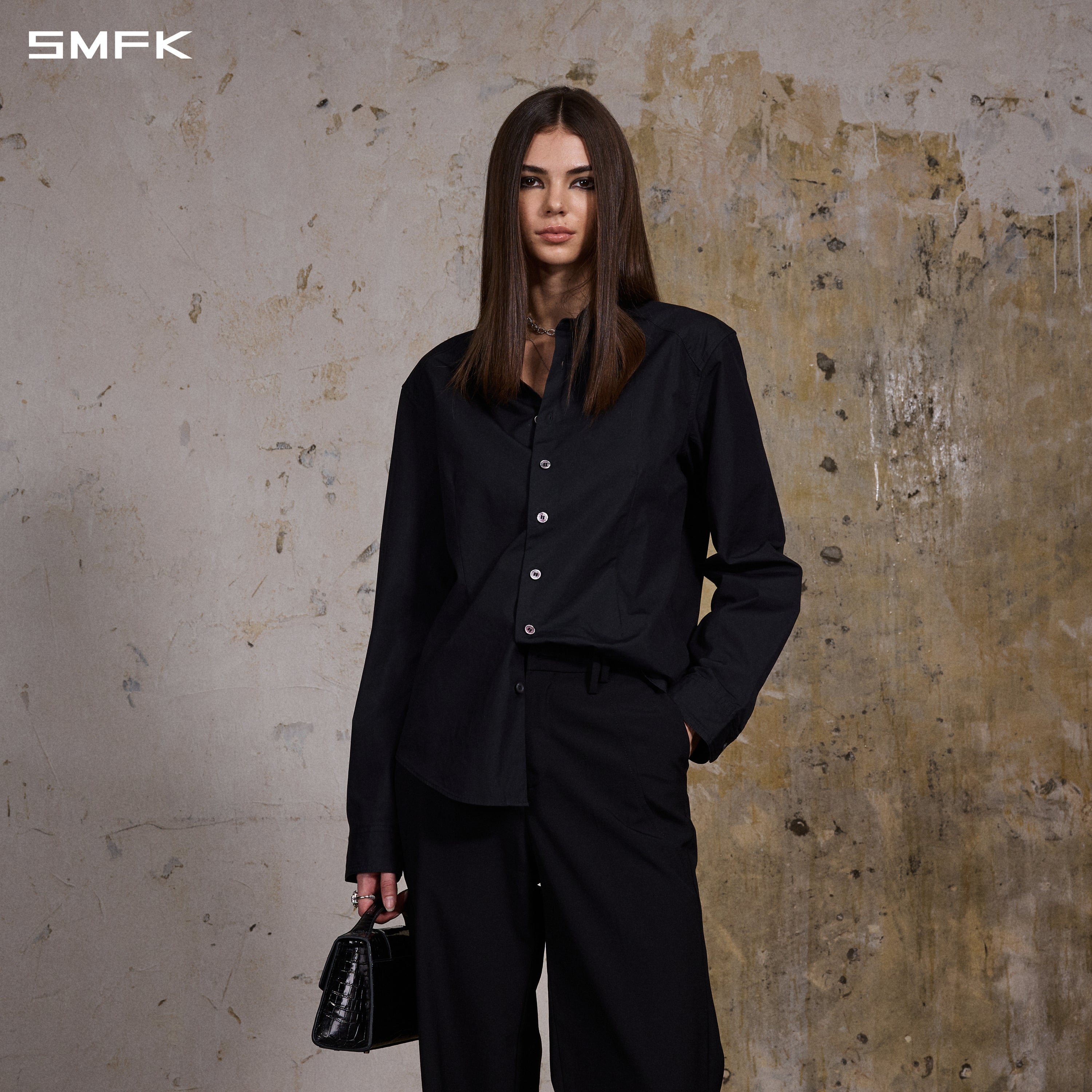 PERMANENT SLIM FORMAL SHIRT/COMBED COTTON/U MIDNIGHT BLACK