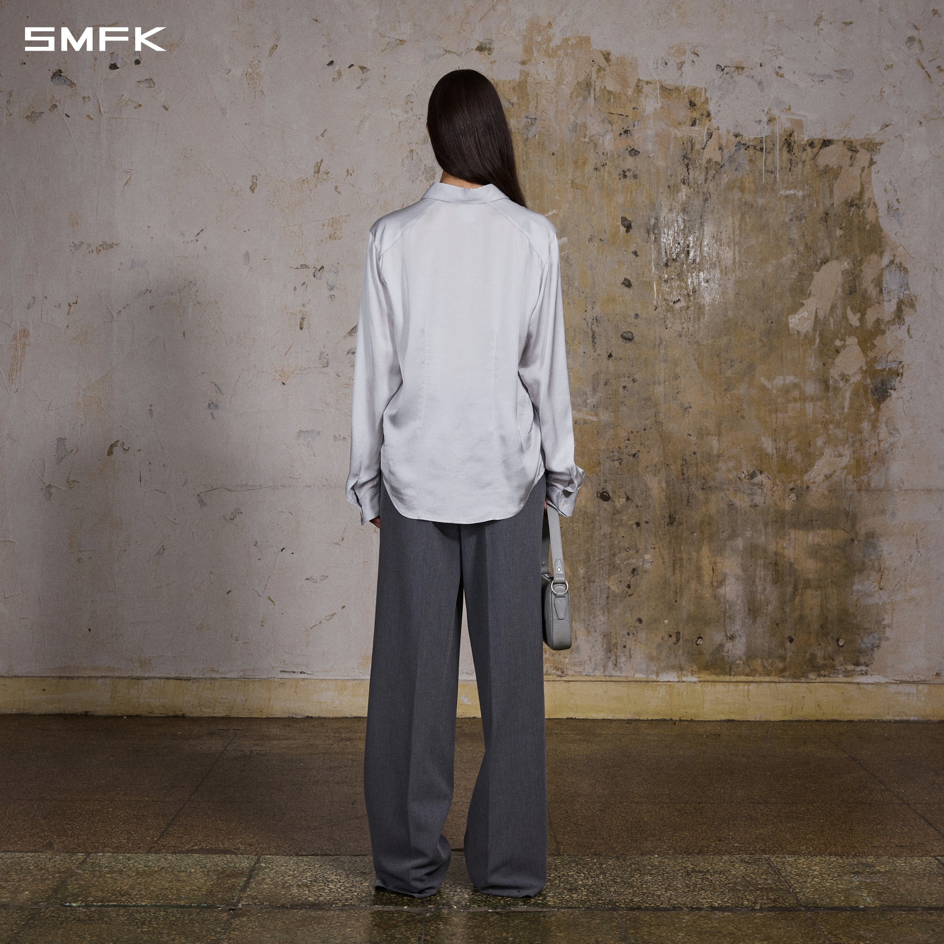 PERMANENT SLIM VACATION SHIRT/VISCOSE+MODAL+ACETATE+SILK/U SILVER GREY
