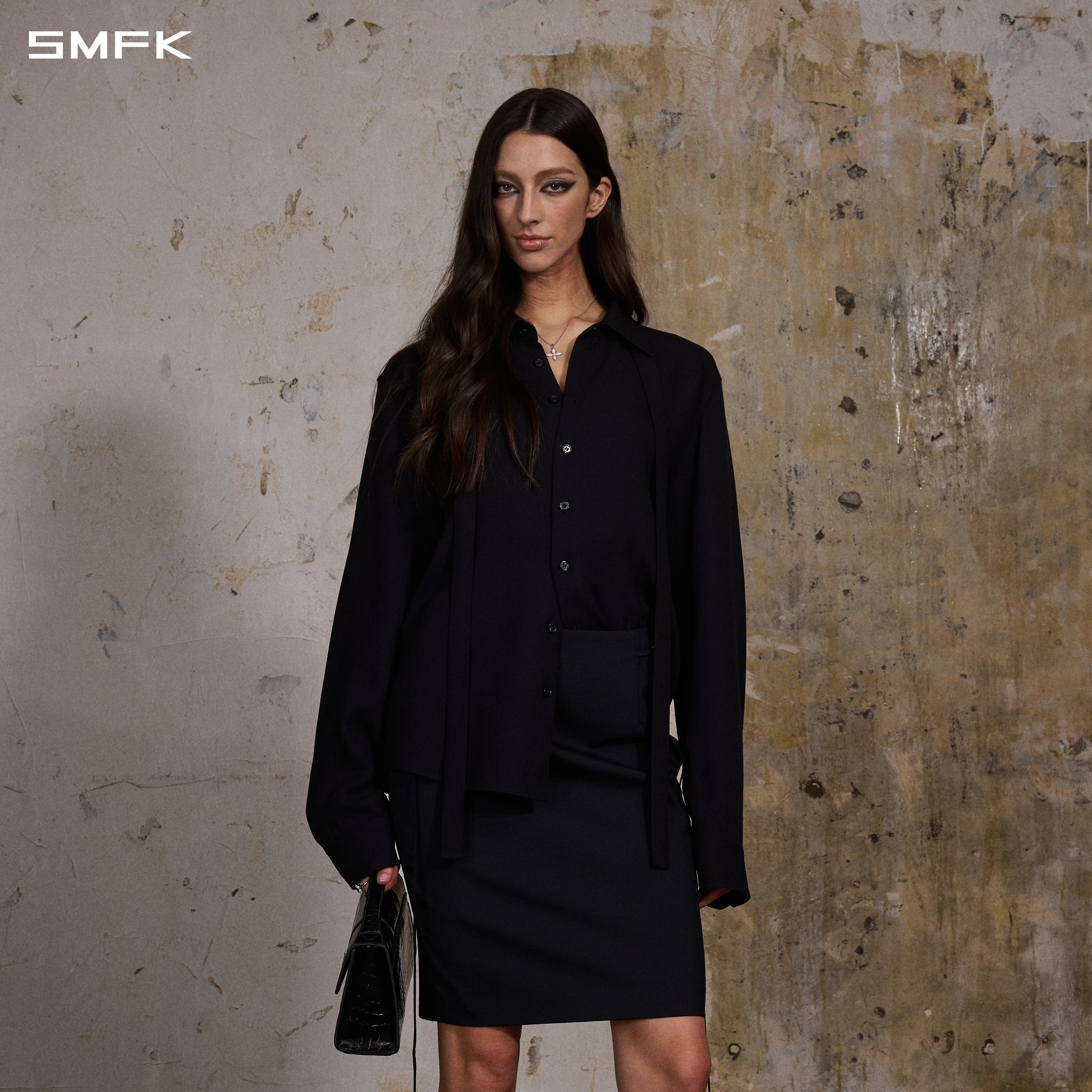 MIRAGE SIREN MIST SLIM EVENING SHIRT/ACETATE+LYOCELL+POLYESTER+WOOL/U MIDNIGHT BLACK