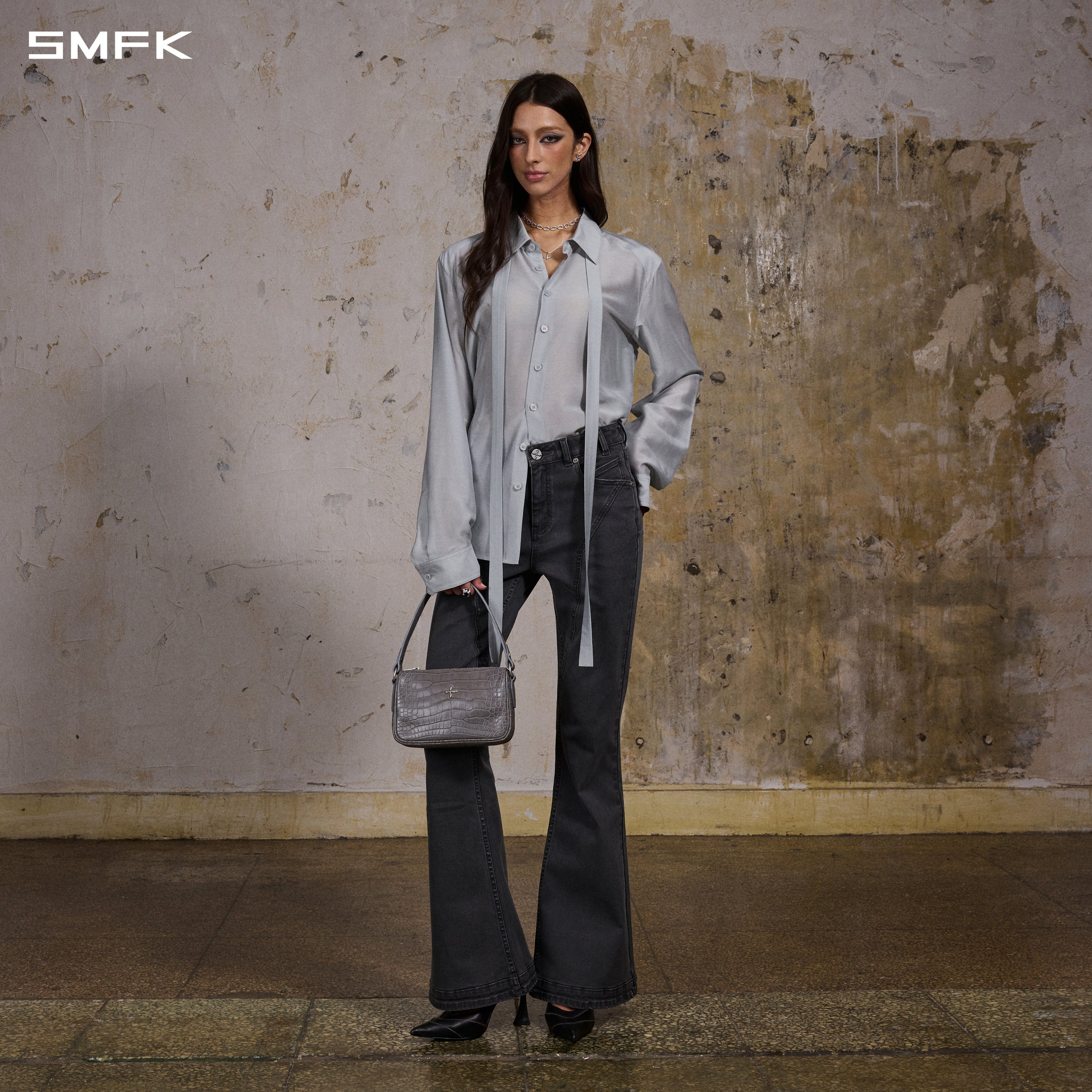 MIRAGE SIREN MIST SLIM EVENING SHIRT/MODAL + ACETATE + SILK/U GLACIER GREY