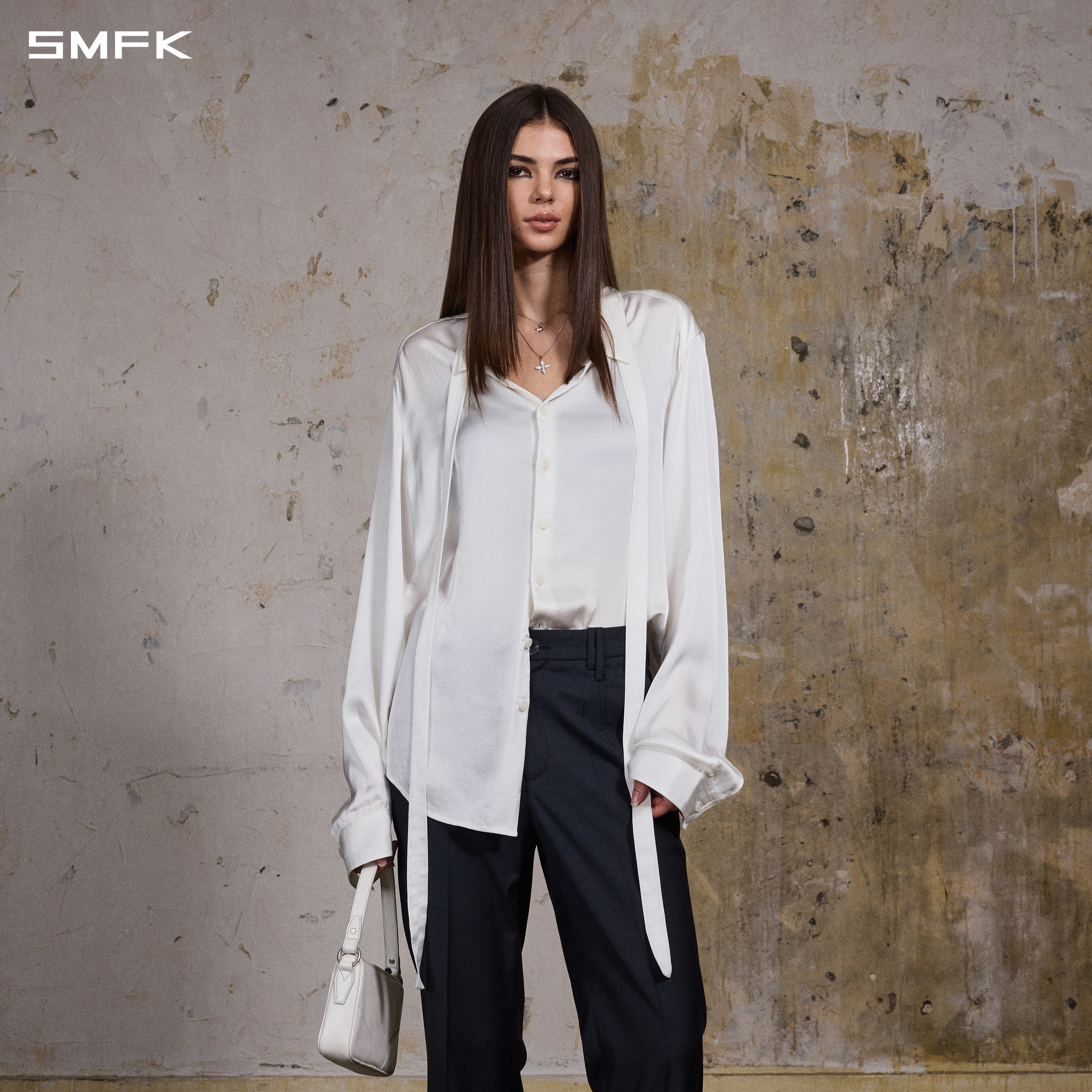 MIRAGE SIREN MIST SLIM EVENING SHIRT/RAYON+MODAL + ACETATE + SILK/U CLOUD WHITE