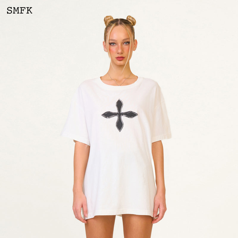 Compass Cross Vintage Oversize Tee in White