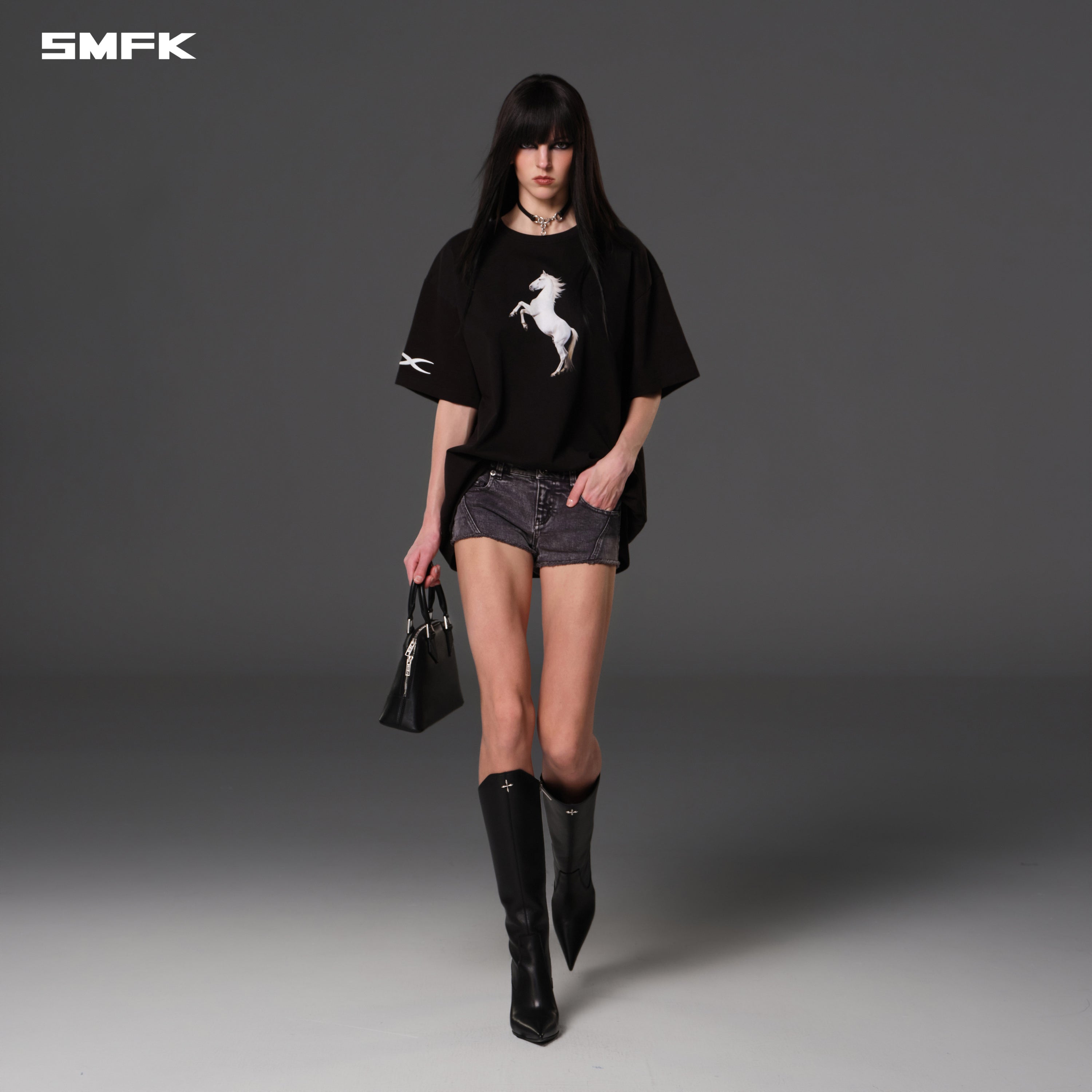 VINTAGE LOOSE DOUBLE-SIDE TEE/COMBED COTTON WILD BLACK