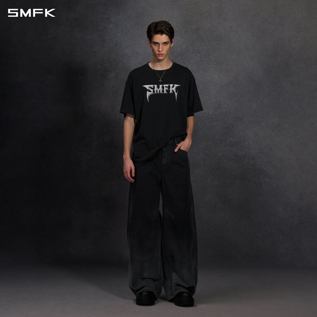 VINTAGE FADED LOOSE LONG TEE/ GARMENT DYE/ COTTON/U WILD BLACK