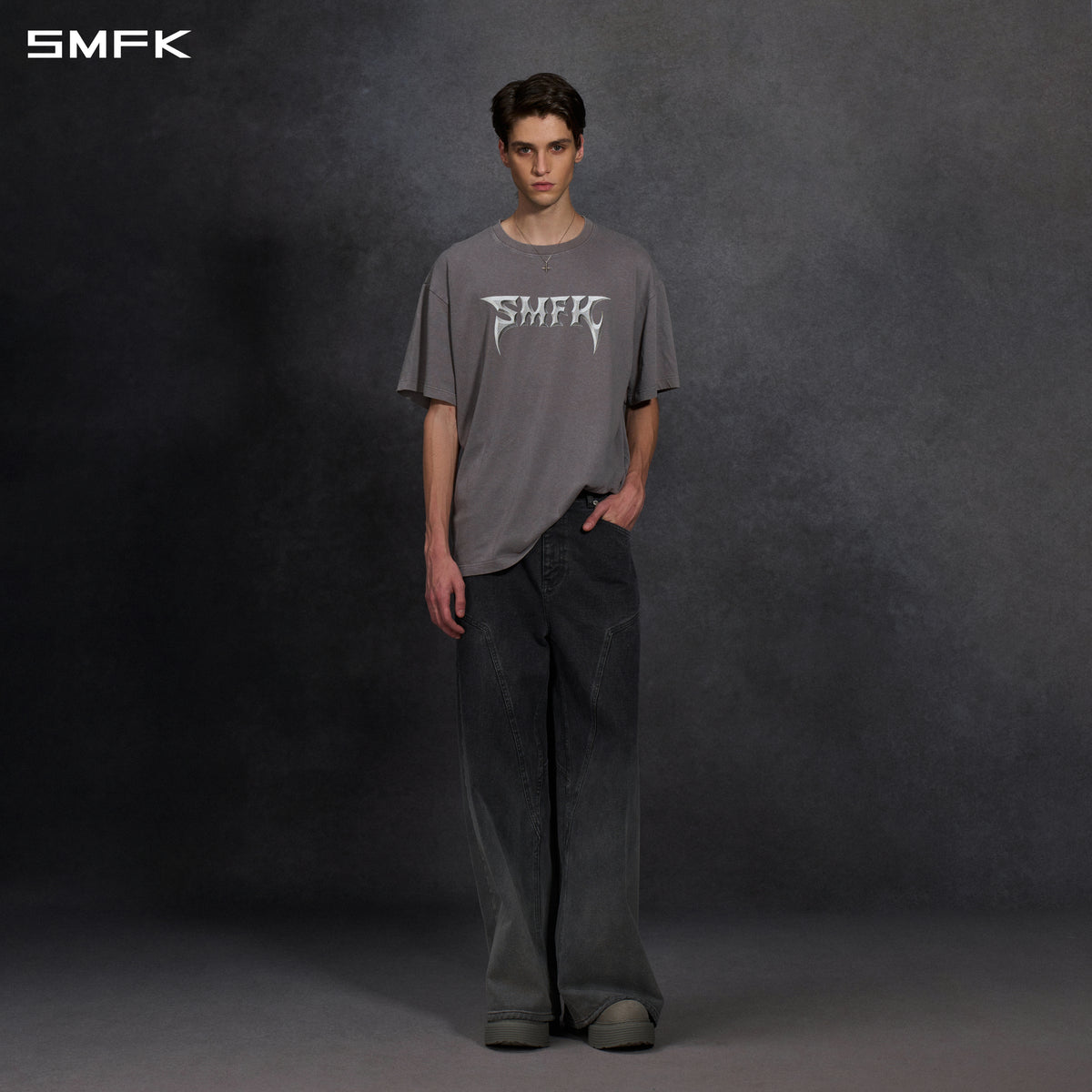 VINTAGE FADED LOOSE LONG TEE/ GARMENT DYE/ COTTON/U STORM GREY