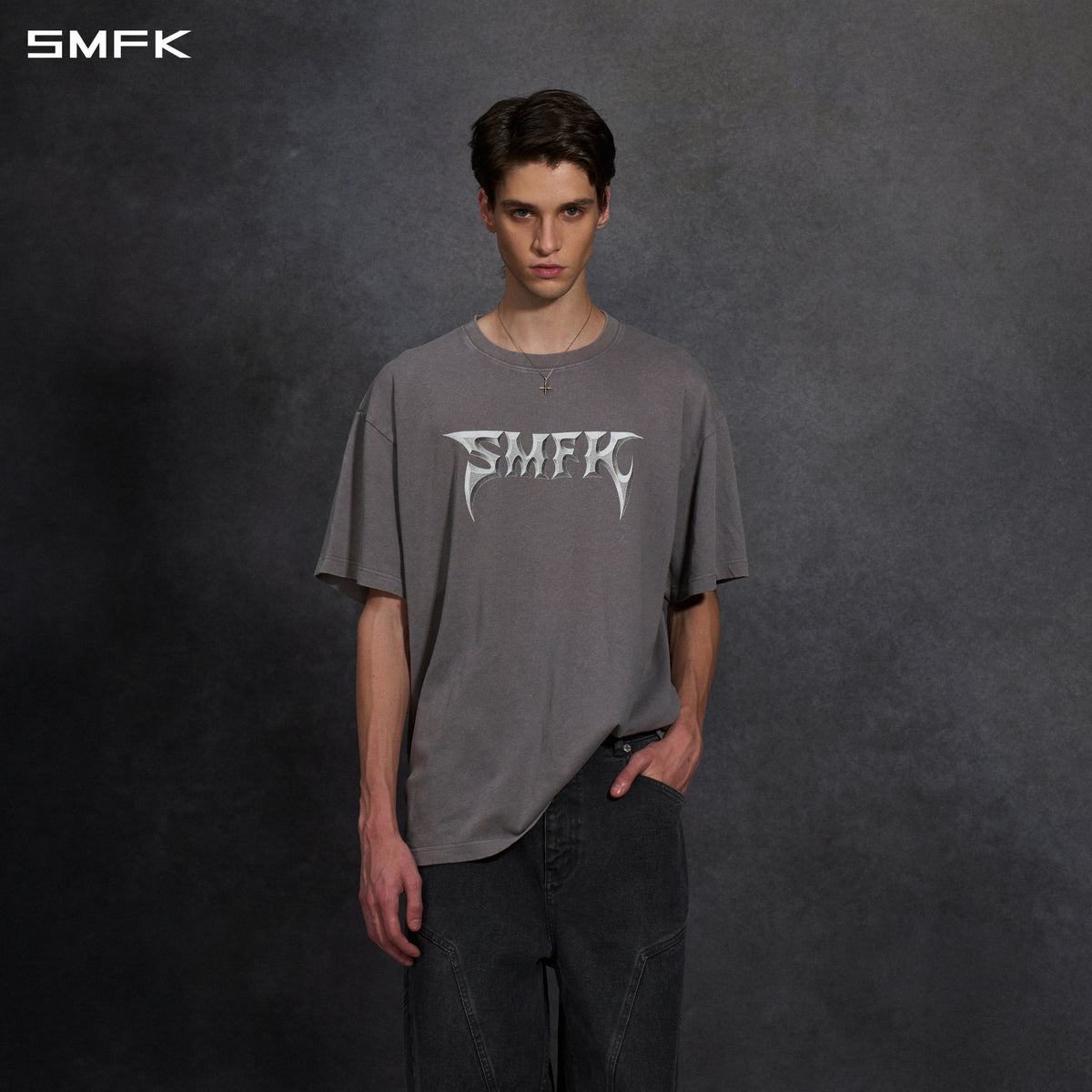 VINTAGE FADED LOOSE LONG TEE/ GARMENT DYE/ COTTON/U STORM GREY