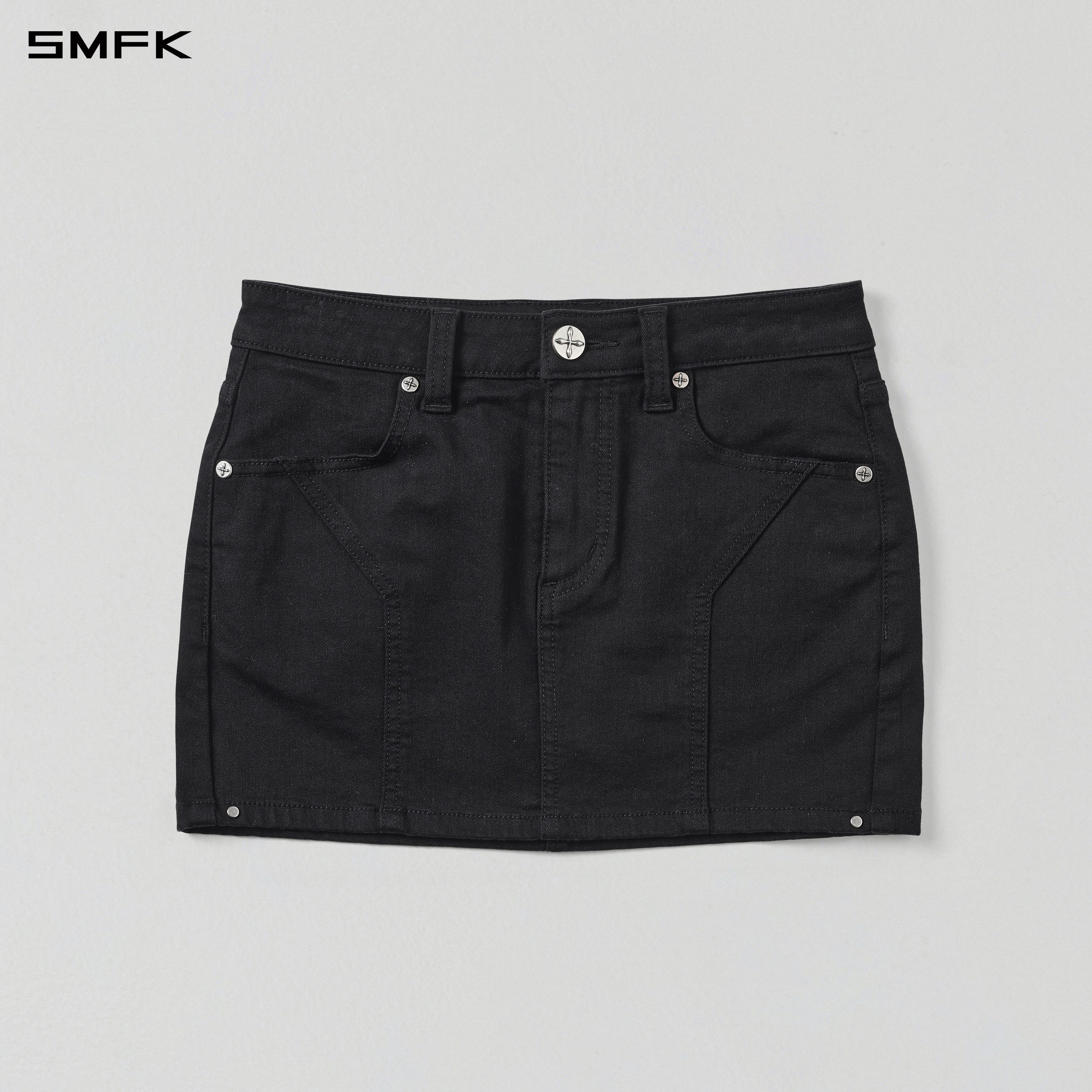 MIRAGE HIGH WAIST STRETCH SHORT SKIRT/COTTON + POLYESTER MIDNIGHT BLACK