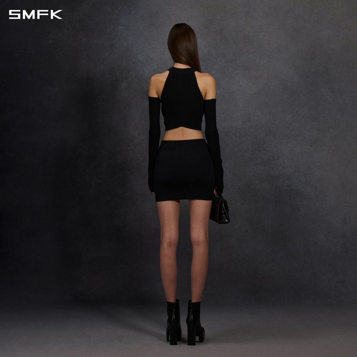 MYTH SIREN ZIP EVENING KNIT DRESS/SILK+LENZING TENCEL+COTTON WILD BLACK