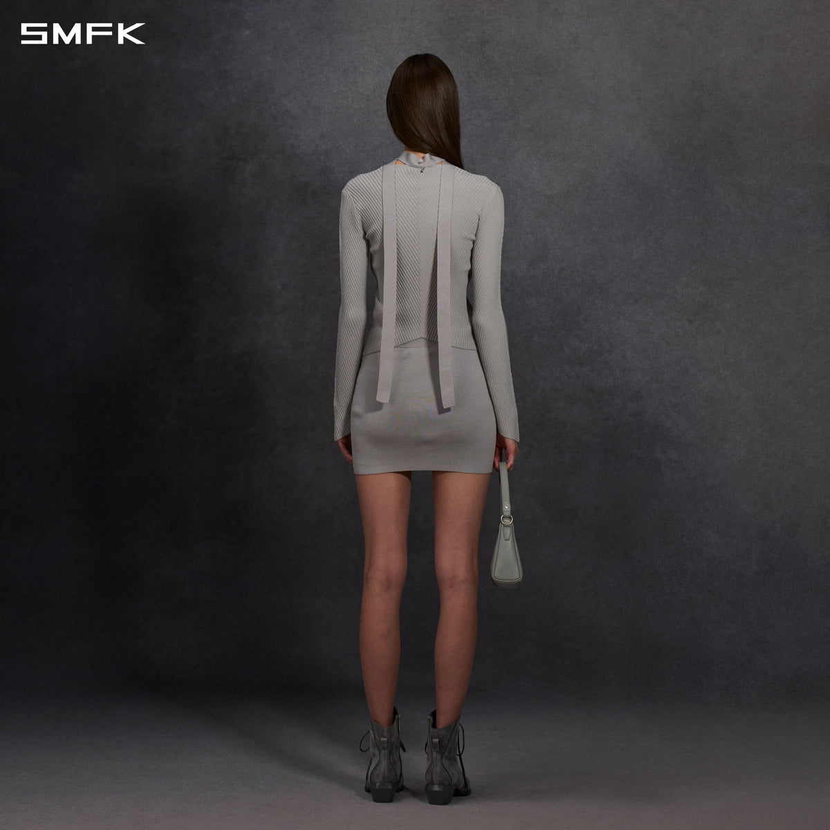 MYTH SIREN ZIP EVENING KNIT DRESS/SILK+LENZING TENCEL+COTTON GLACIER GREY