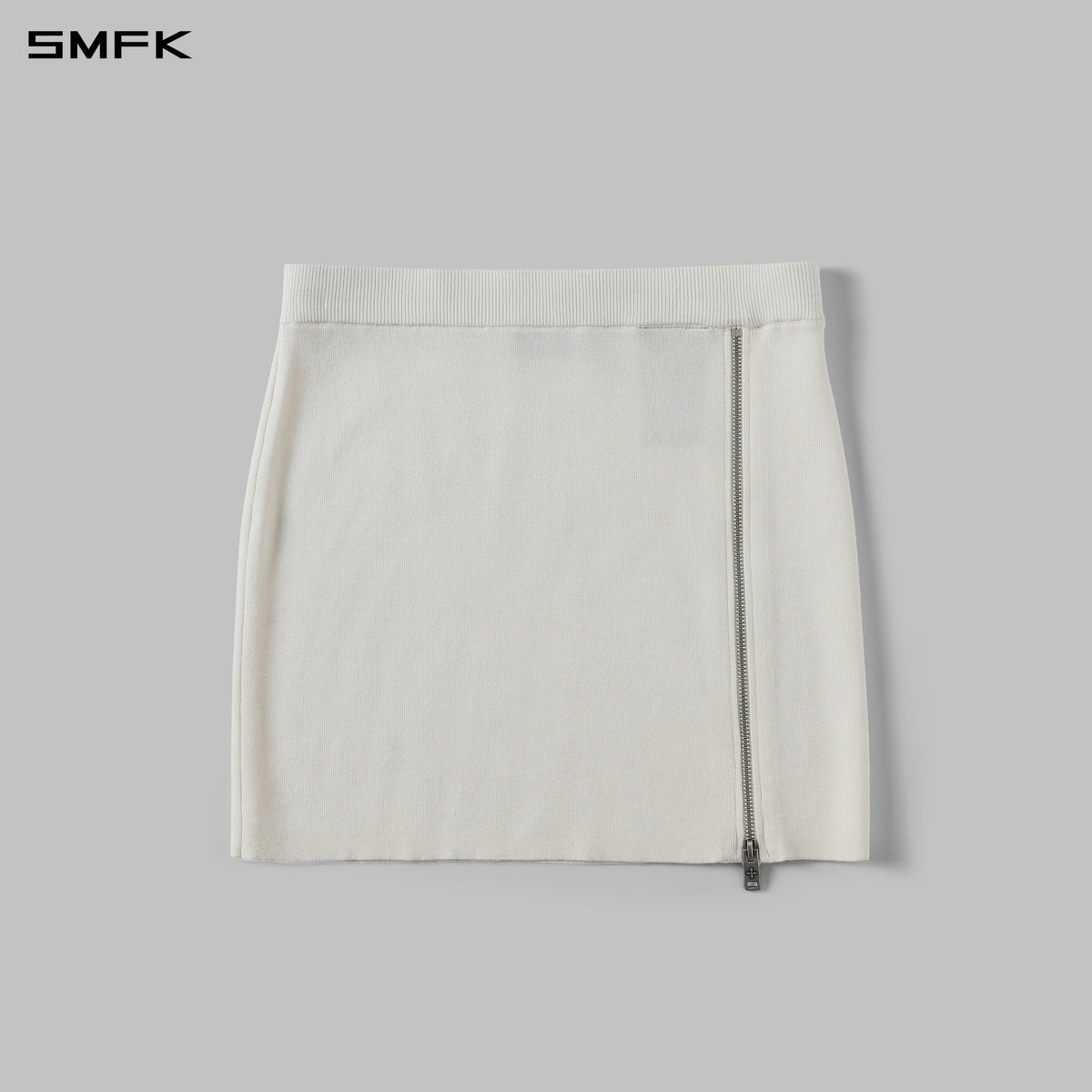 MYTH SIREN ZIP EVENING KNIT DRESS/SILK+LENZING TENCEL+COTTON CLOUD WHITE