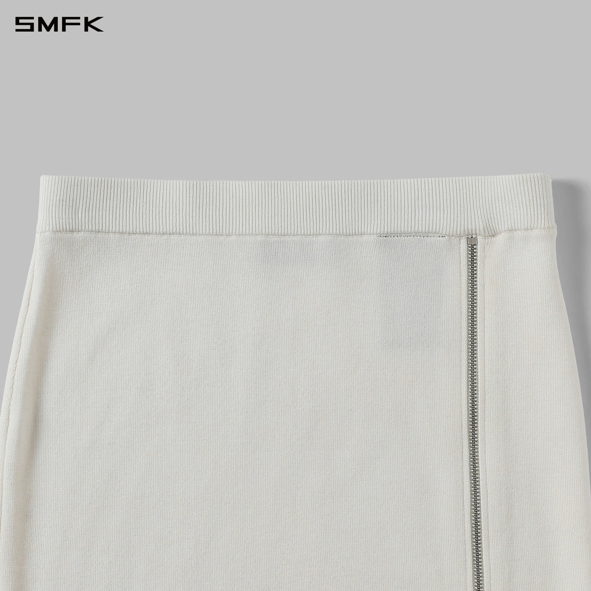 MYTH SIREN ZIP EVENING KNIT DRESS/SILK+LENZING TENCEL+COTTON CLOUD WHITE