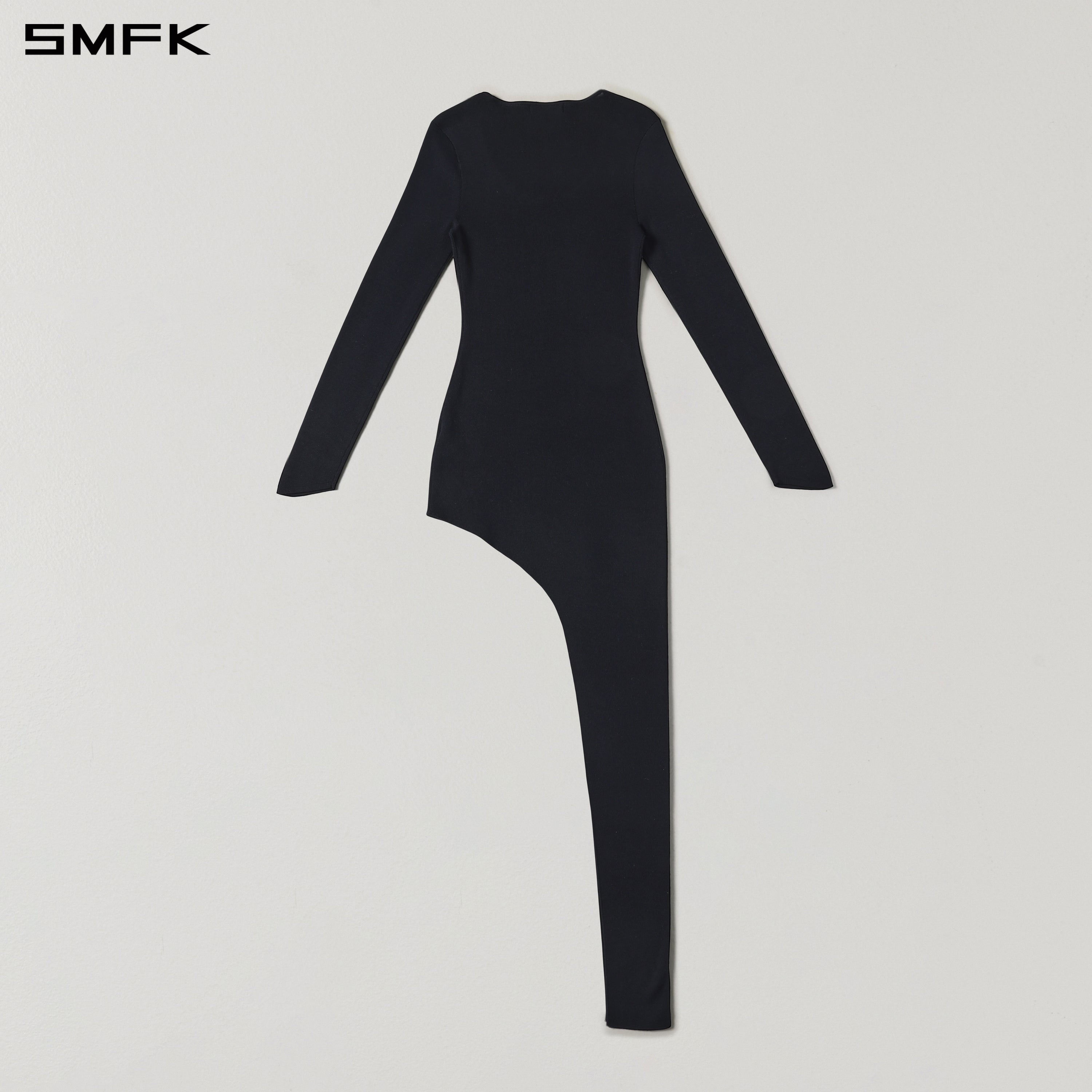 MYTH AEOLUS ASYMMETRY LONG SLEEVE KNIT EVENING DRESS/TENCEL+SILK WILD BLACK