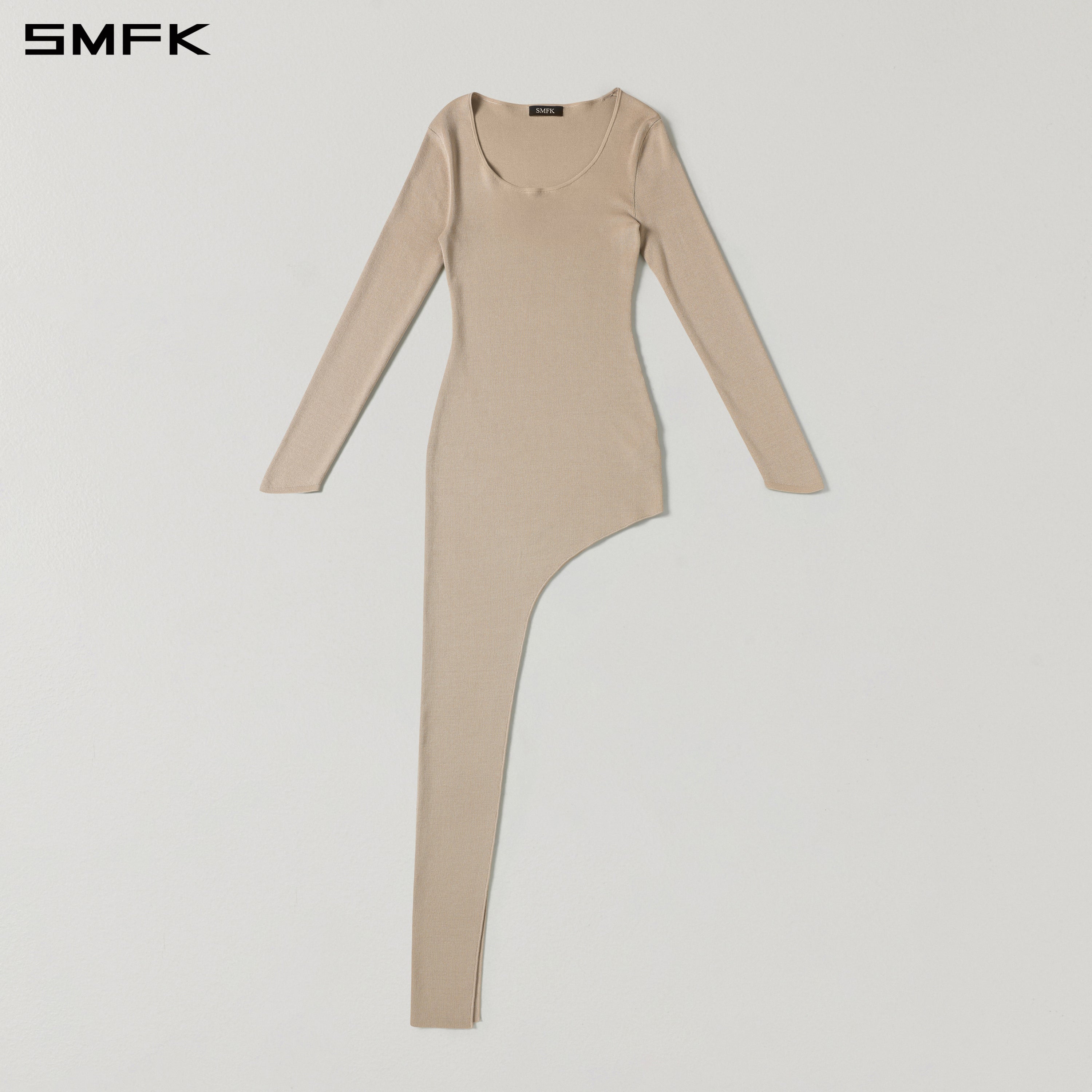 MYTH AEOLUS ASYMMETRY LONG SLEEVE KNIT EVENING DRESS/TENCEL+SILK FRESH SKIN