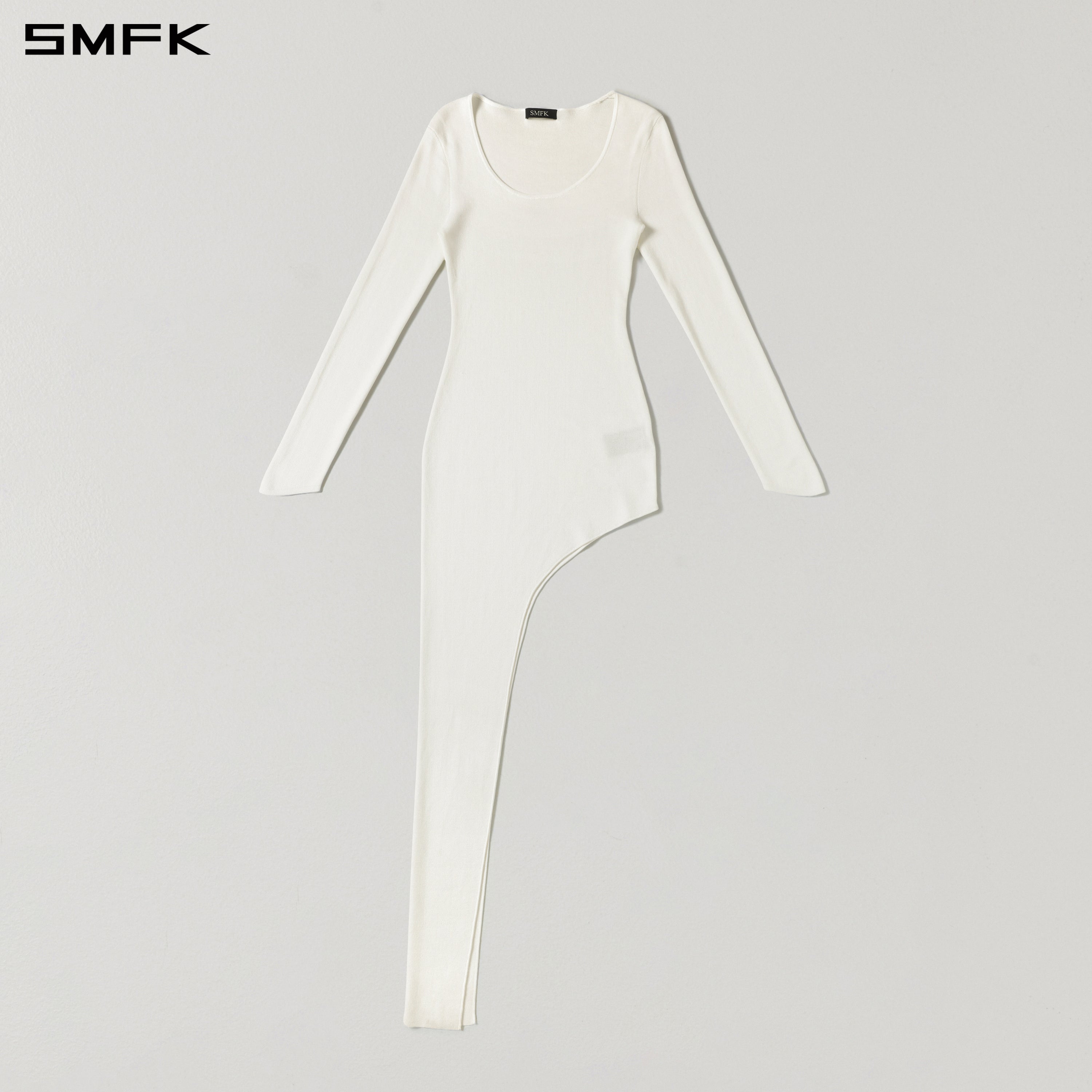 MYTH AEOLUS ASYMMETRY LONG SLEEVE KNIT EVENING DRESS/TENCEL+SILK CLOUD WHITE