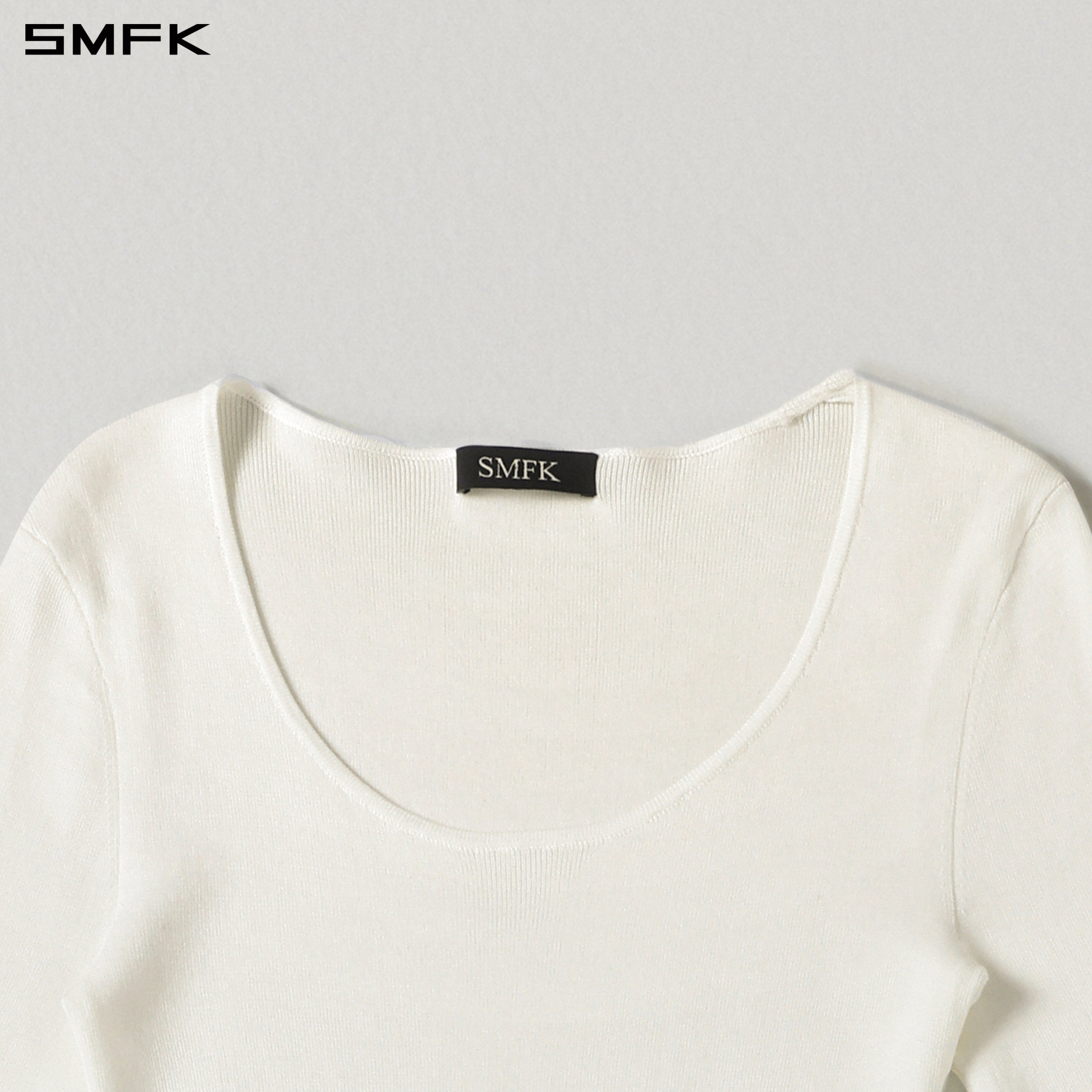 MYTH AEOLUS ASYMMETRY LONG SLEEVE KNIT EVENING DRESS/TENCEL+SILK CLOUD WHITE