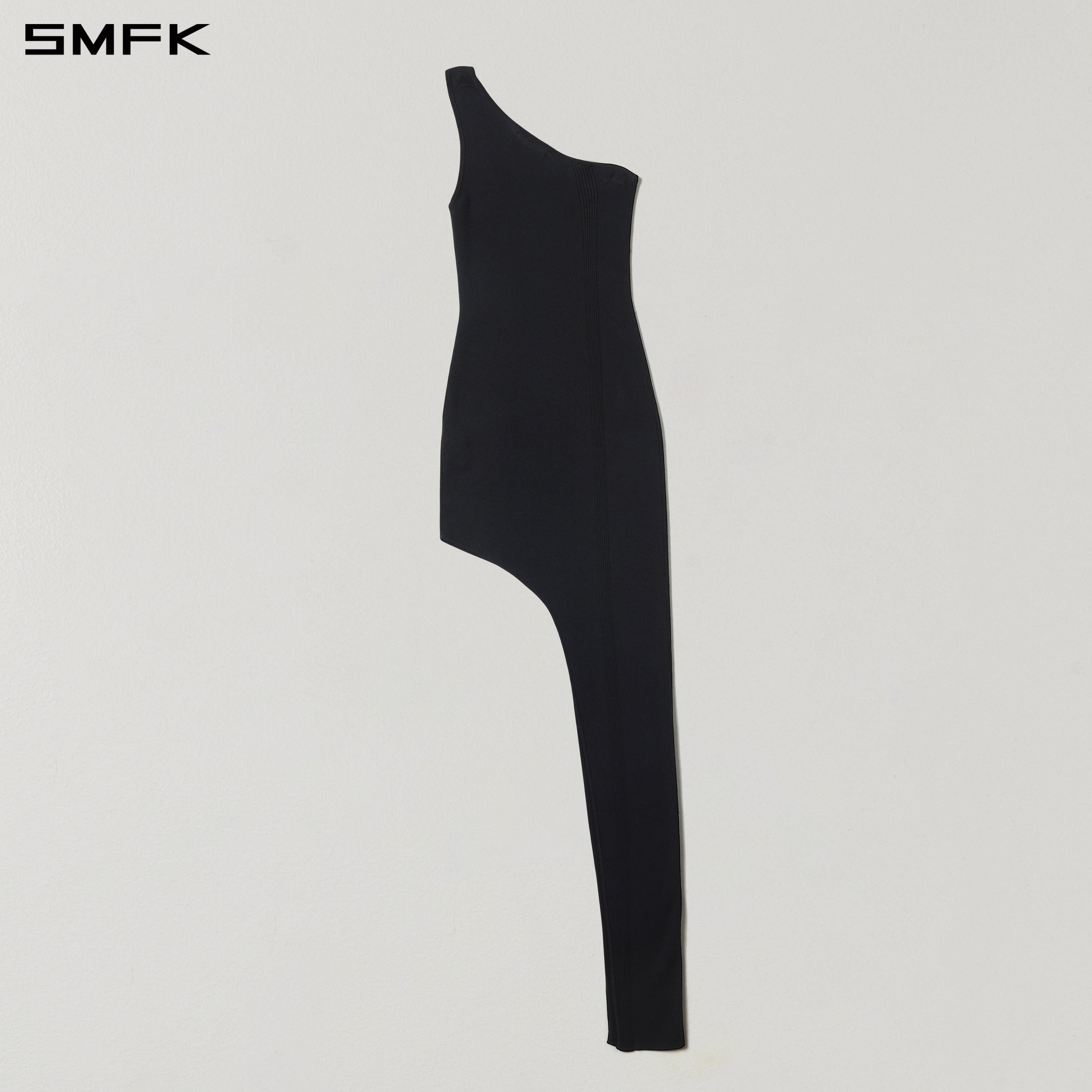 MYTH AEOLUS ASYMMETRY KNIT EVENING DRESS/TENCEL+SILK WILD BLACK