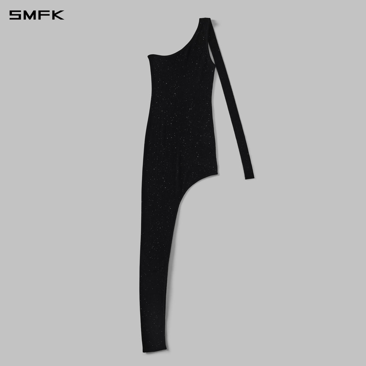 MYTH AEOLUS ASYMMETRY KNIT EVENING DRESS/STARRY VELVET GALAXY BLACK