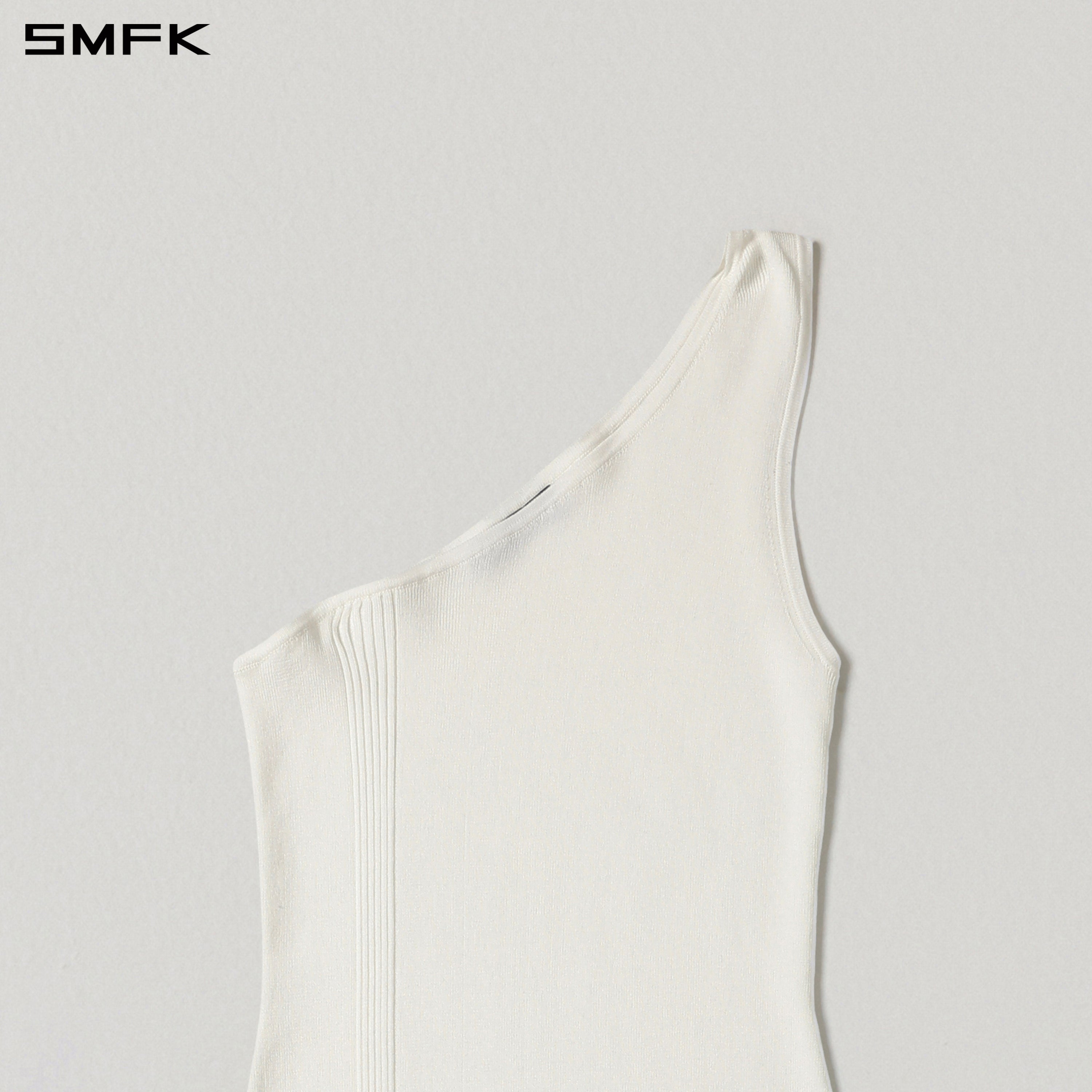 MYTH AEOLUS ASYMMETRY KNIT EVENING DRESS/TENCEL+SILK CLOUD WHITE