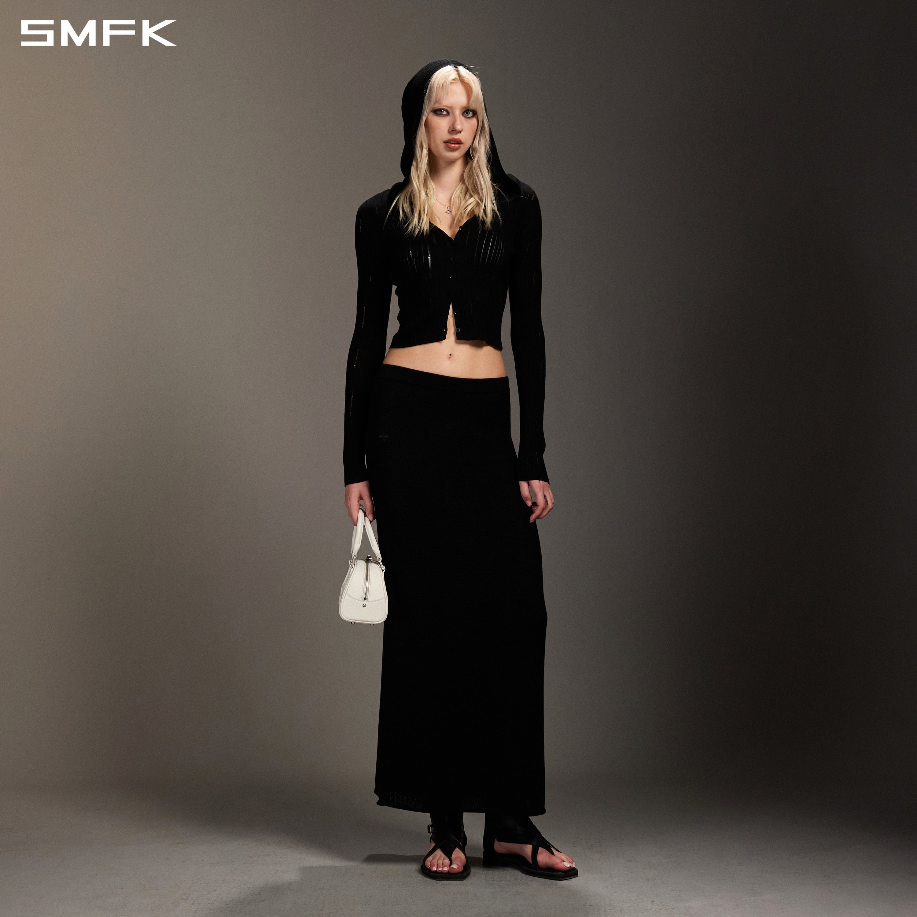 MYTH SEER STRT KNIT LONG DRESS/TENCEL+SILK WILD BLACK