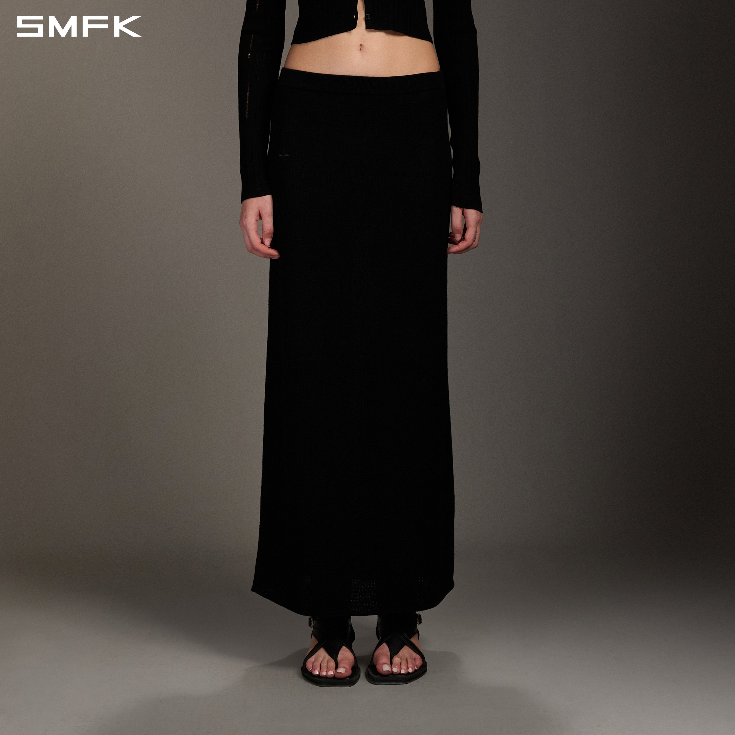 MYTH SEER STRT KNIT LONG DRESS/TENCEL+SILK WILD BLACK