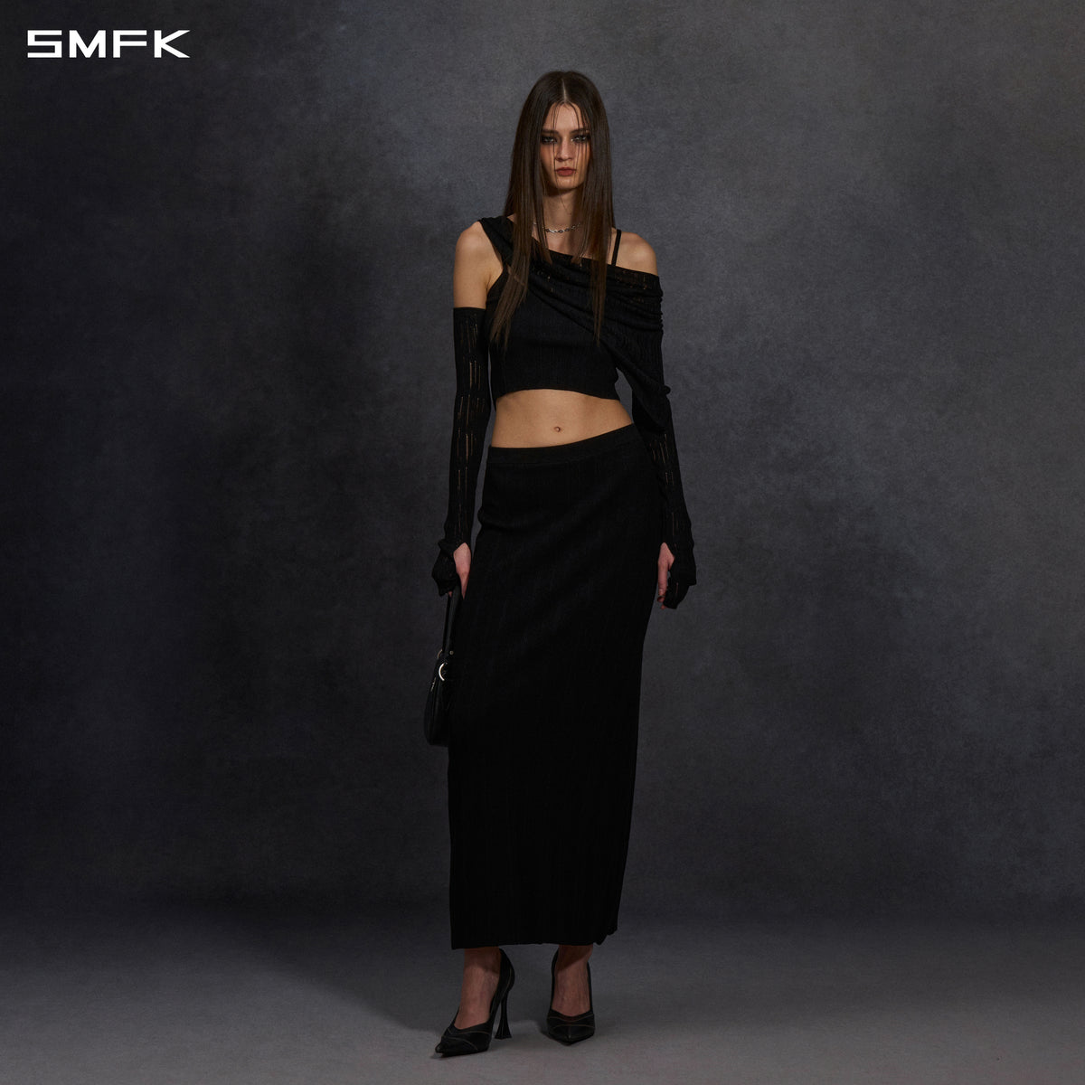 MYTH SIREN EVENING SLIM KNIT DRESS/LENZING TENCEL+SILK+COTTON WILD BLACK