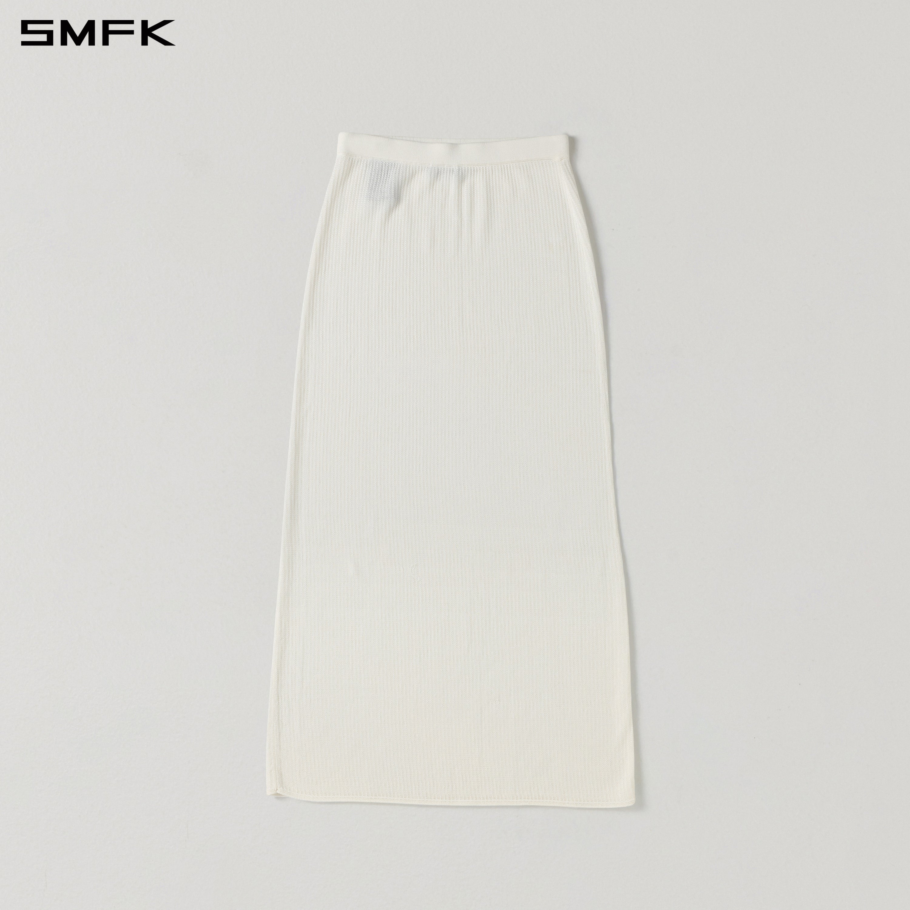 MYTH SEER STRT KNIT LONG DRESS/TENCEL+SILK CLOUD WHITE