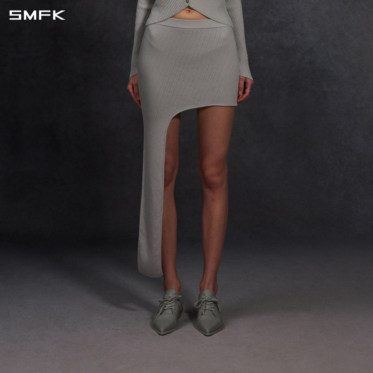 MYTH AEOLUS ASYMMETRY KNIT EVENING DRESS/LENZING TENCEL+SILK+COTTON GLACIER GREY