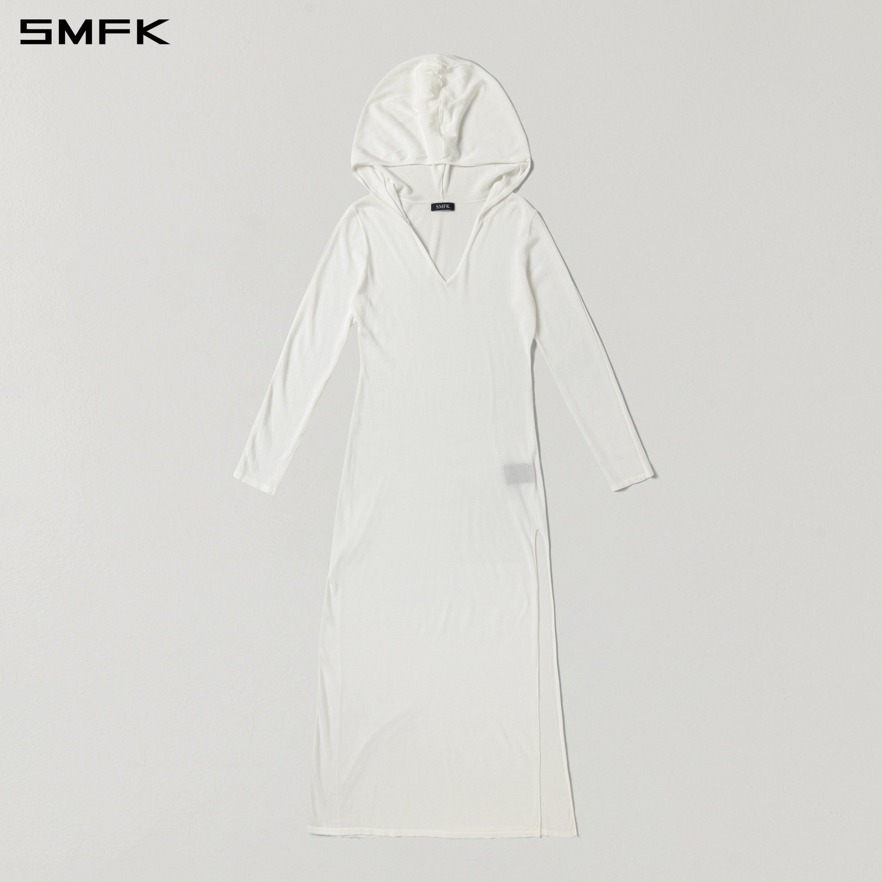 MYTH AEOLUS ASYMMETRY LONG SLEEVE KNIT EVENING DRESS/ACETATE+COTTON CLOUD WHITE