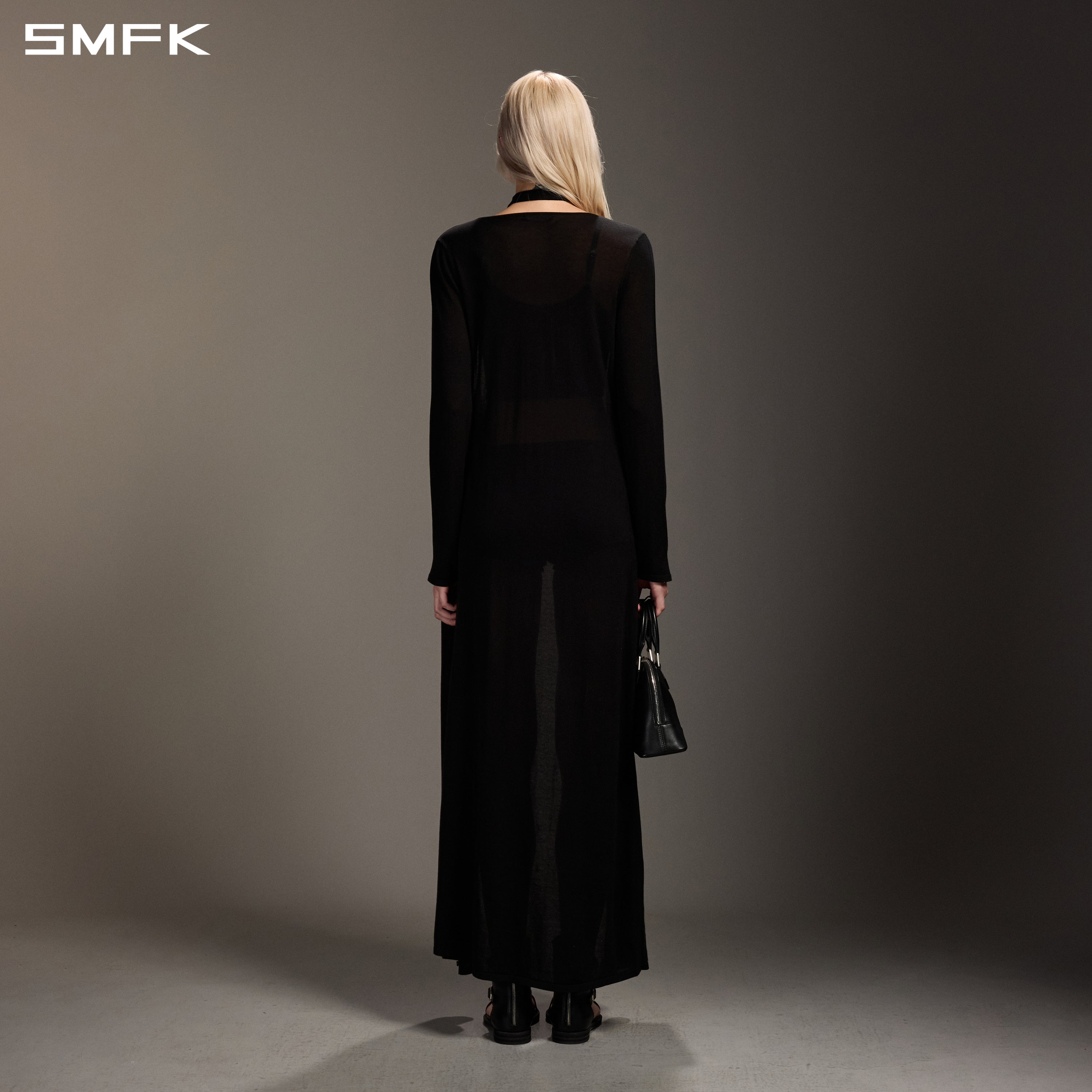 MYTH AEOLUS KNIT CAPE DRESS/ACETATE+COTTON WILD BLACK