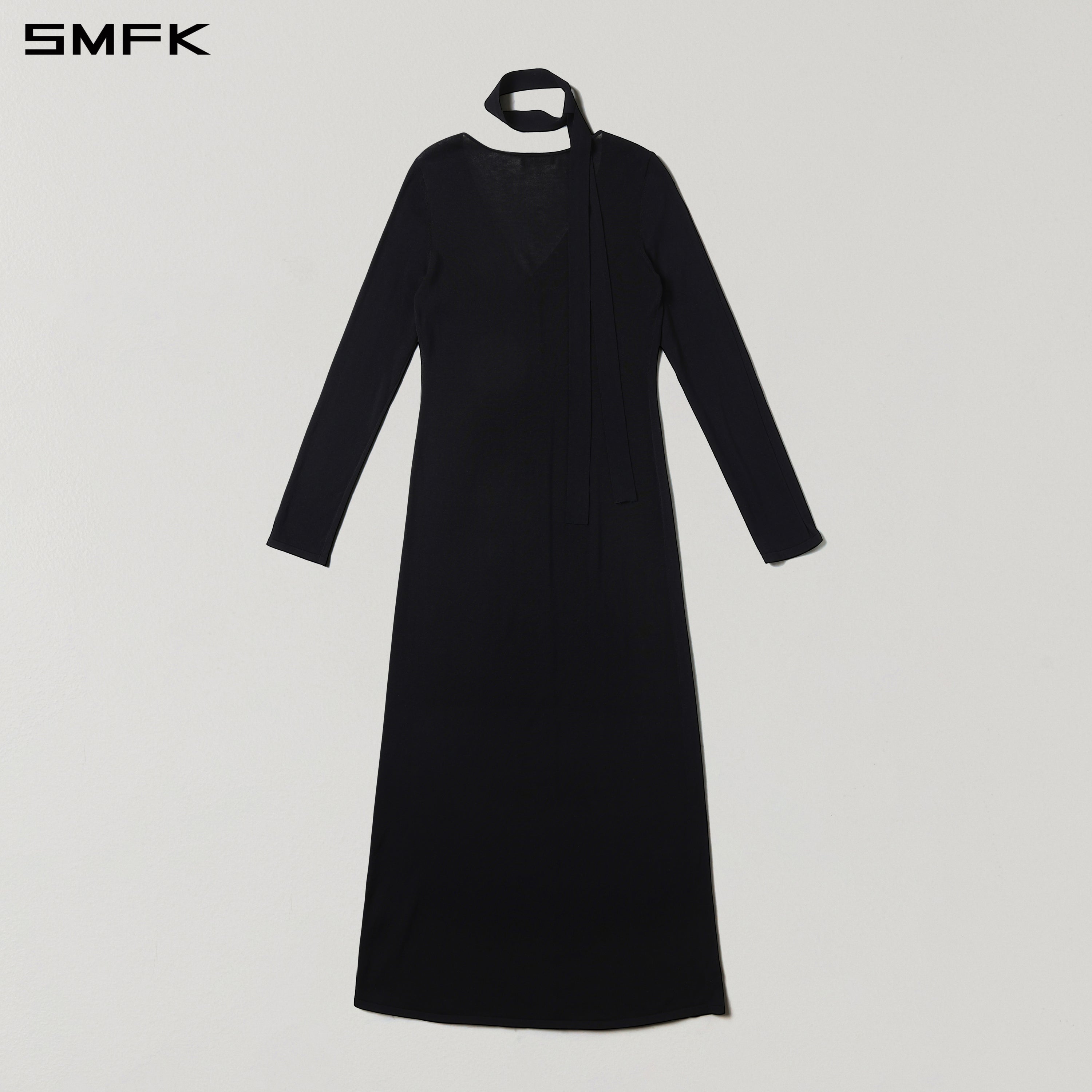MYTH AEOLUS KNIT CAPE DRESS/ACETATE+COTTON WILD BLACK